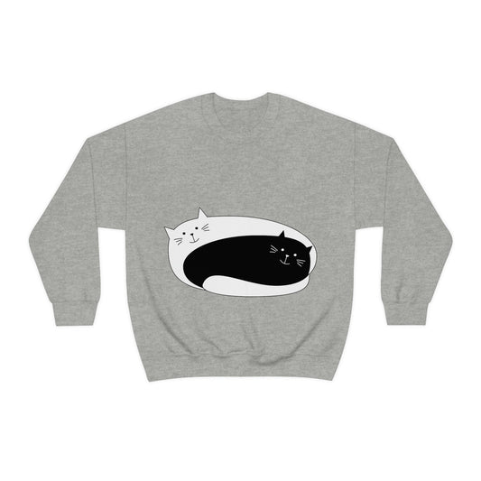 Dzen Cat Lovers Asian Style Cats Monochrome Unisex Heavy Blend™ Crewneck Sweatshirt Ichaku [Perfect Gifts Selection]