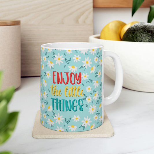 Enjoy The Little Things Art Text Ceramic Mug 11oz Ichaku [Perfect Gifts Selection]