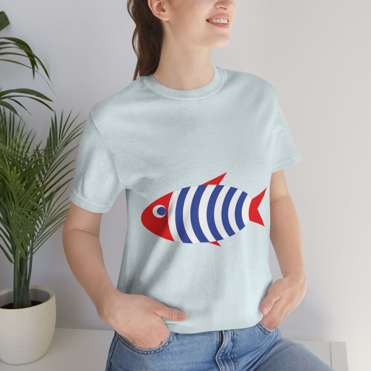 Fish Cartoon Sea Cute French Style Marine Unisex Jersey Short Sleeve T-Shirt Ichaku [Perfect Gifts Selection]