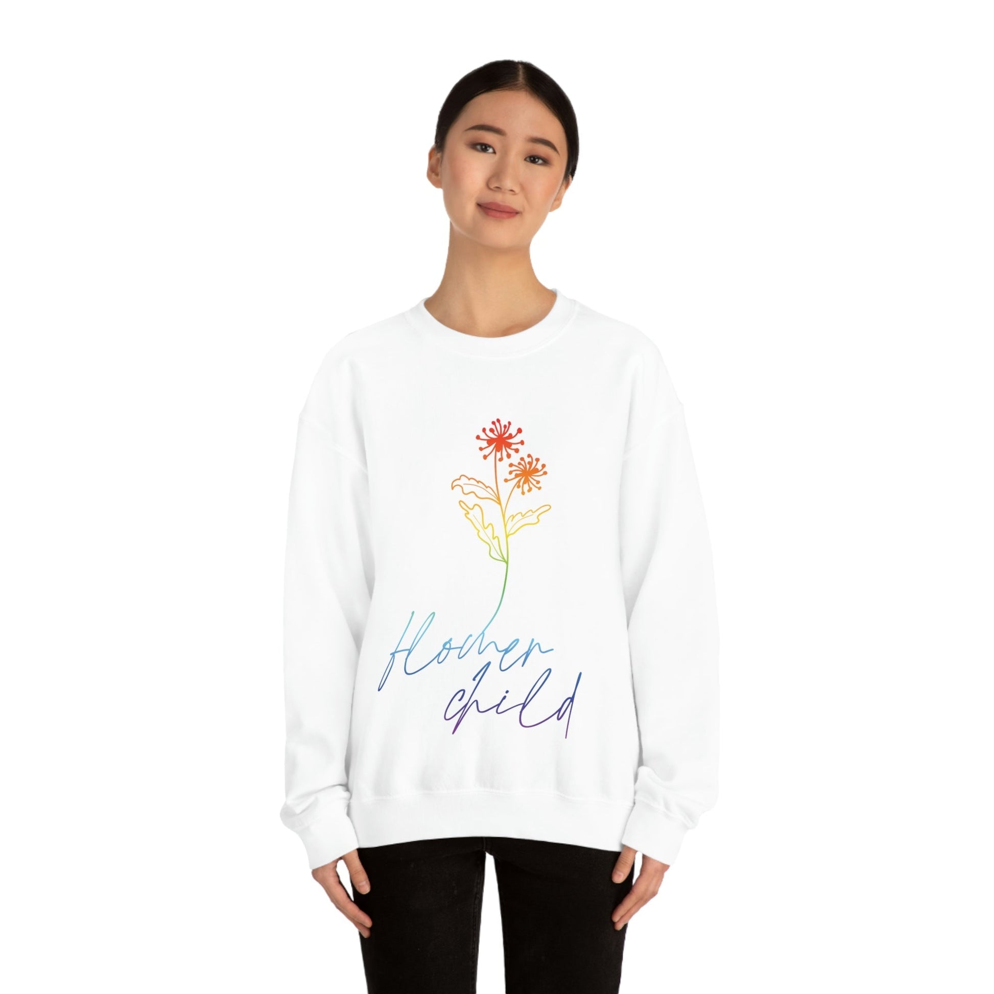 Flower Child Minimalist Art Unisex Heavy Blend™ Crewneck Sweatshirt Ichaku [Perfect Gifts Selection]