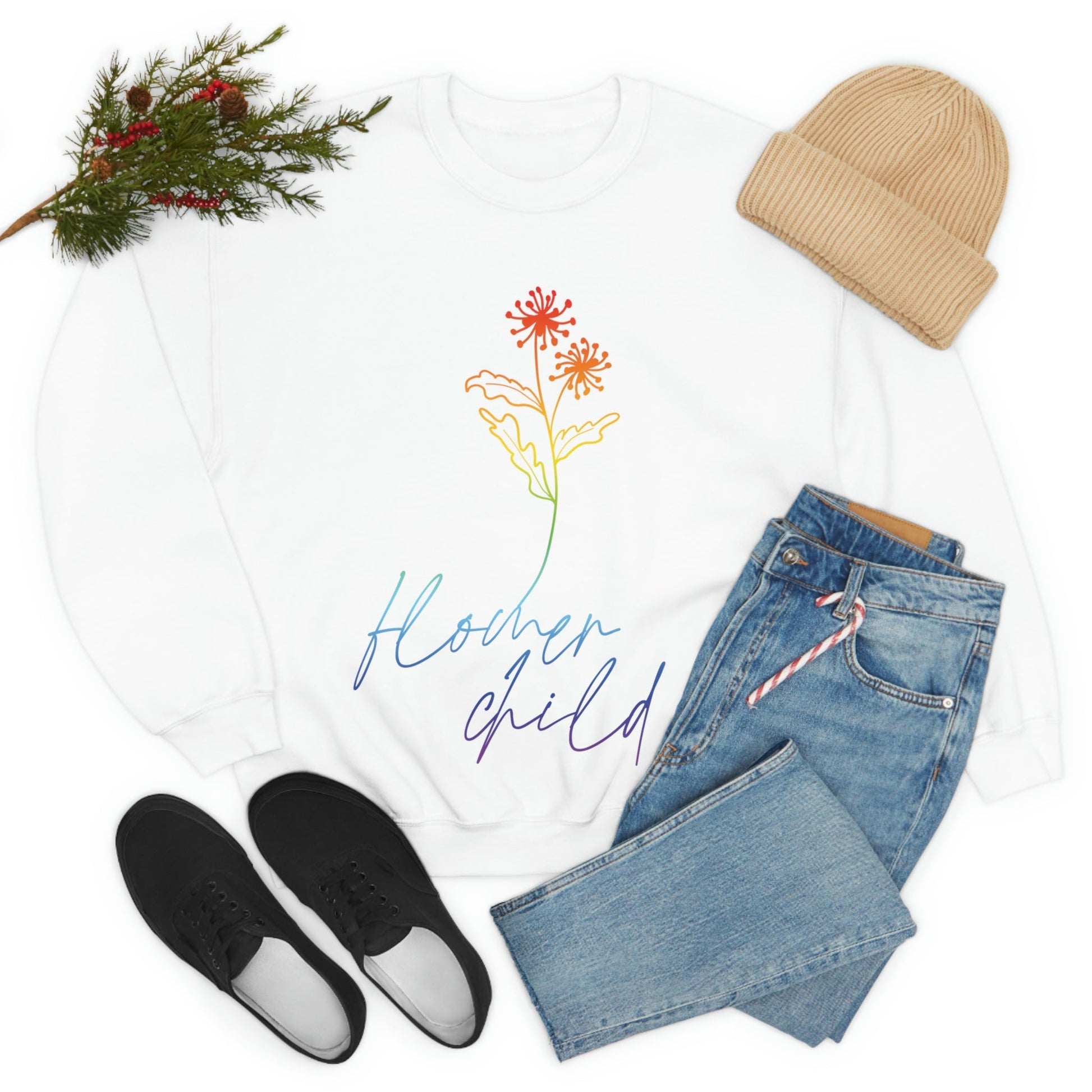 Flower Child Minimalist Art Unisex Heavy Blend™ Crewneck Sweatshirt Ichaku [Perfect Gifts Selection]