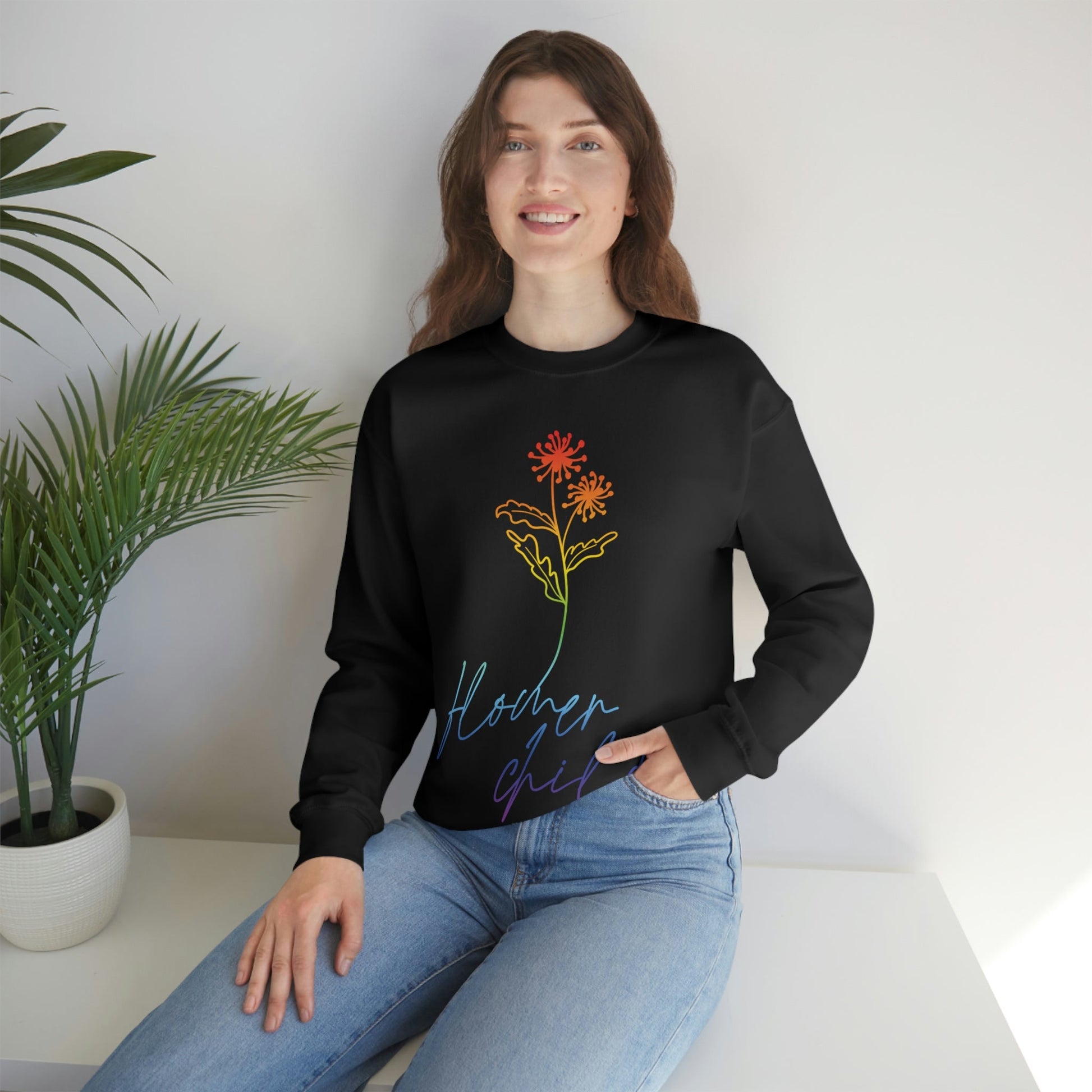 Flower Child Minimalist Art Unisex Heavy Blend™ Crewneck Sweatshirt Ichaku [Perfect Gifts Selection]