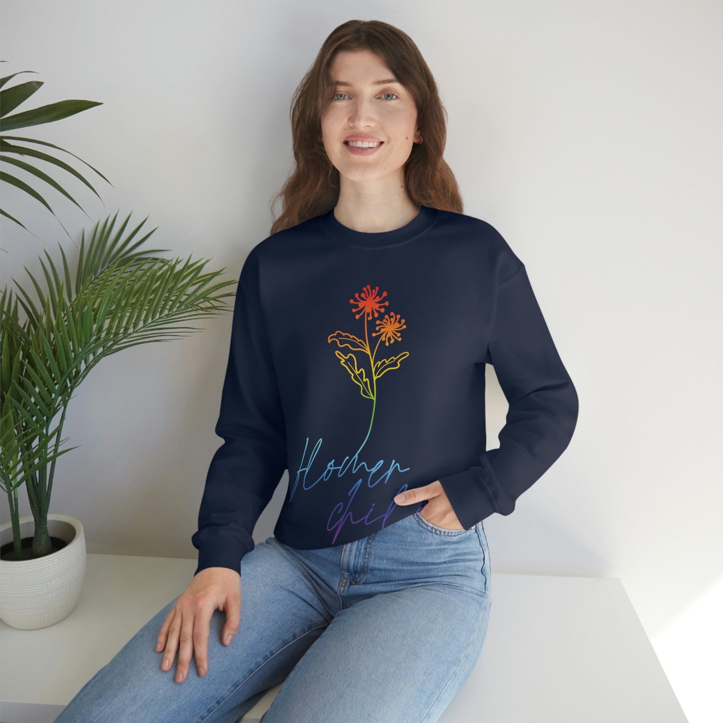 Flower Child Minimalist Art Unisex Heavy Blend™ Crewneck Sweatshirt Ichaku [Perfect Gifts Selection]