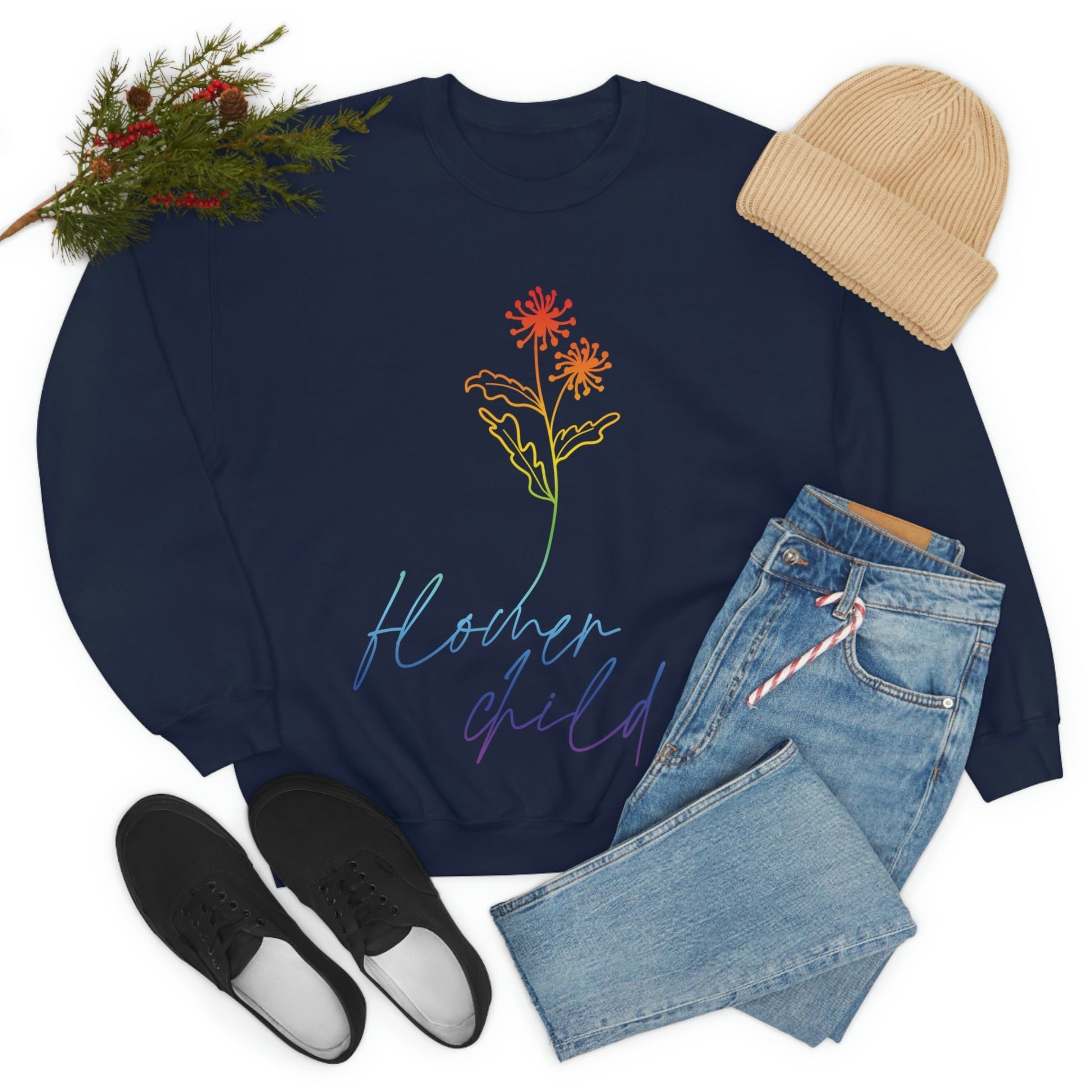 Flower Child Minimalist Art Unisex Heavy Blend™ Crewneck Sweatshirt Ichaku [Perfect Gifts Selection]