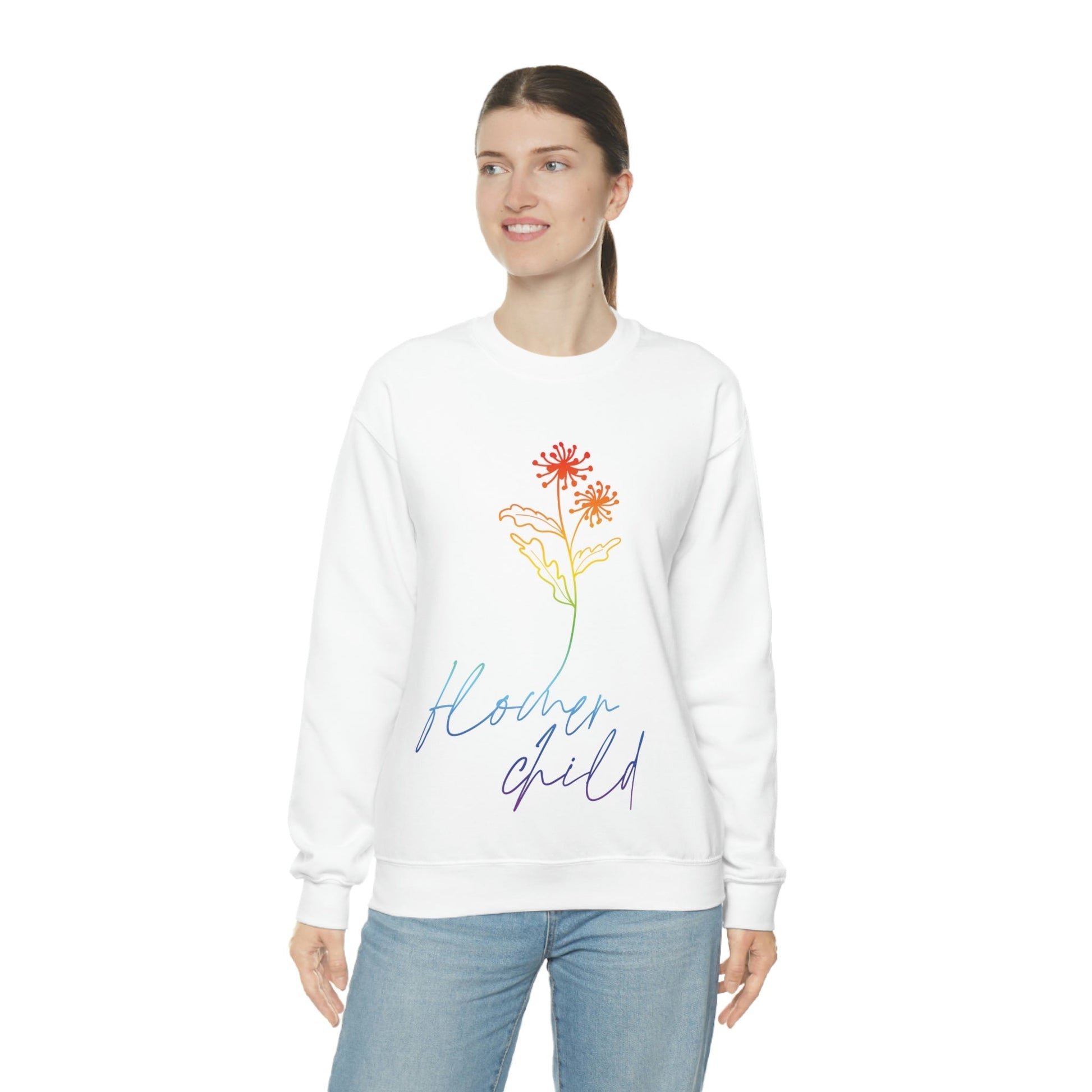 Flower Child Minimalist Art Unisex Heavy Blend™ Crewneck Sweatshirt Ichaku [Perfect Gifts Selection]