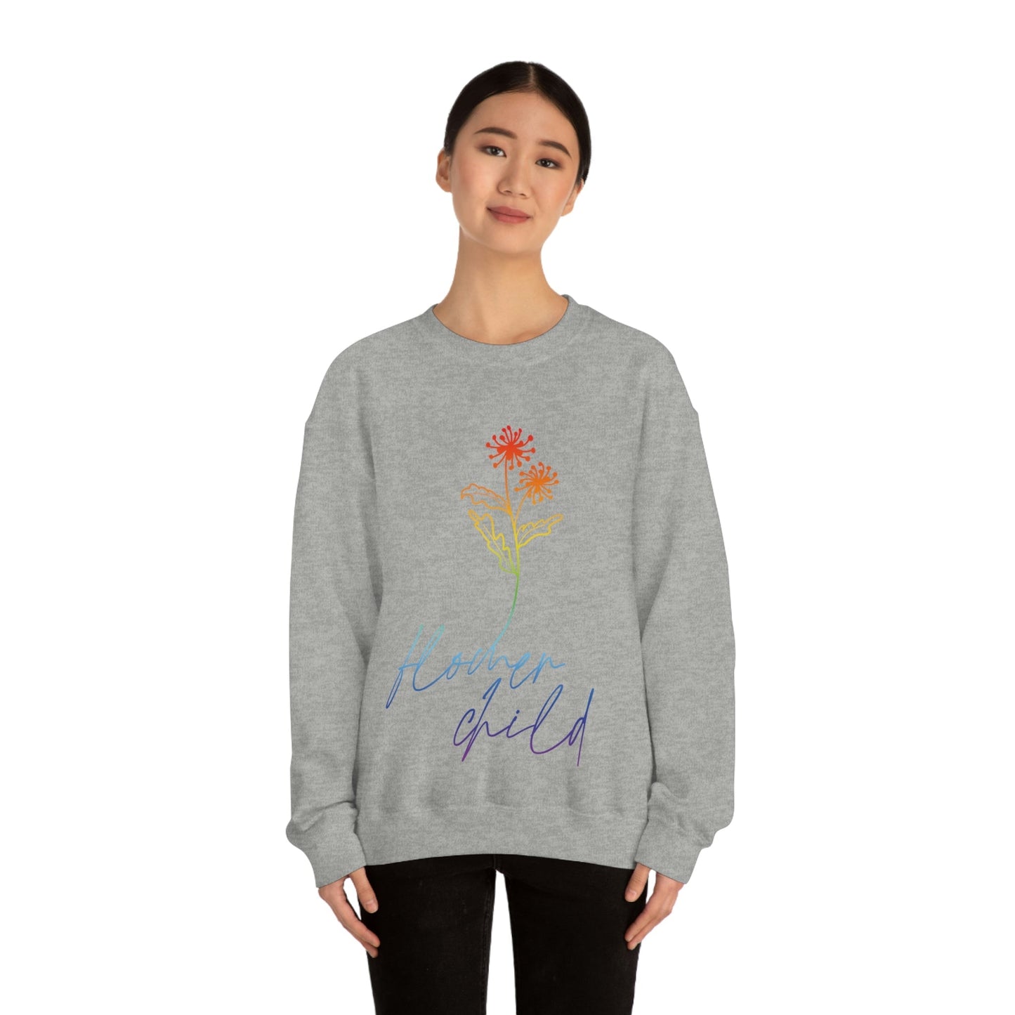 Flower Child Minimalist Art Unisex Heavy Blend™ Crewneck Sweatshirt Ichaku [Perfect Gifts Selection]