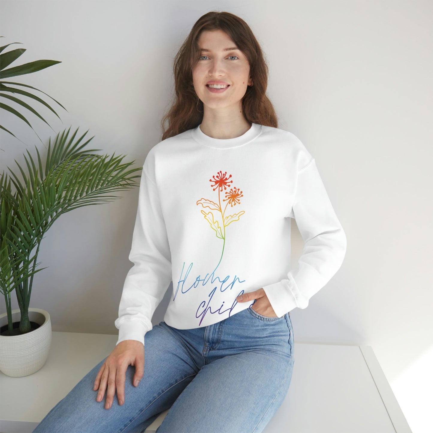 Flower Child Minimalist Art Unisex Heavy Blend™ Crewneck Sweatshirt Ichaku [Perfect Gifts Selection]