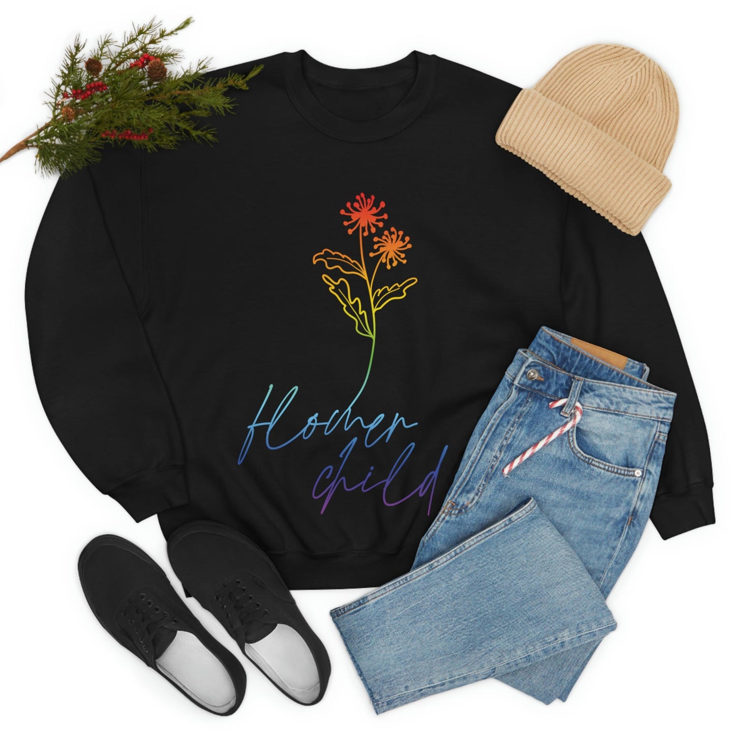 Flower Child Minimalist Art Unisex Heavy Blend™ Crewneck Sweatshirt Ichaku [Perfect Gifts Selection]