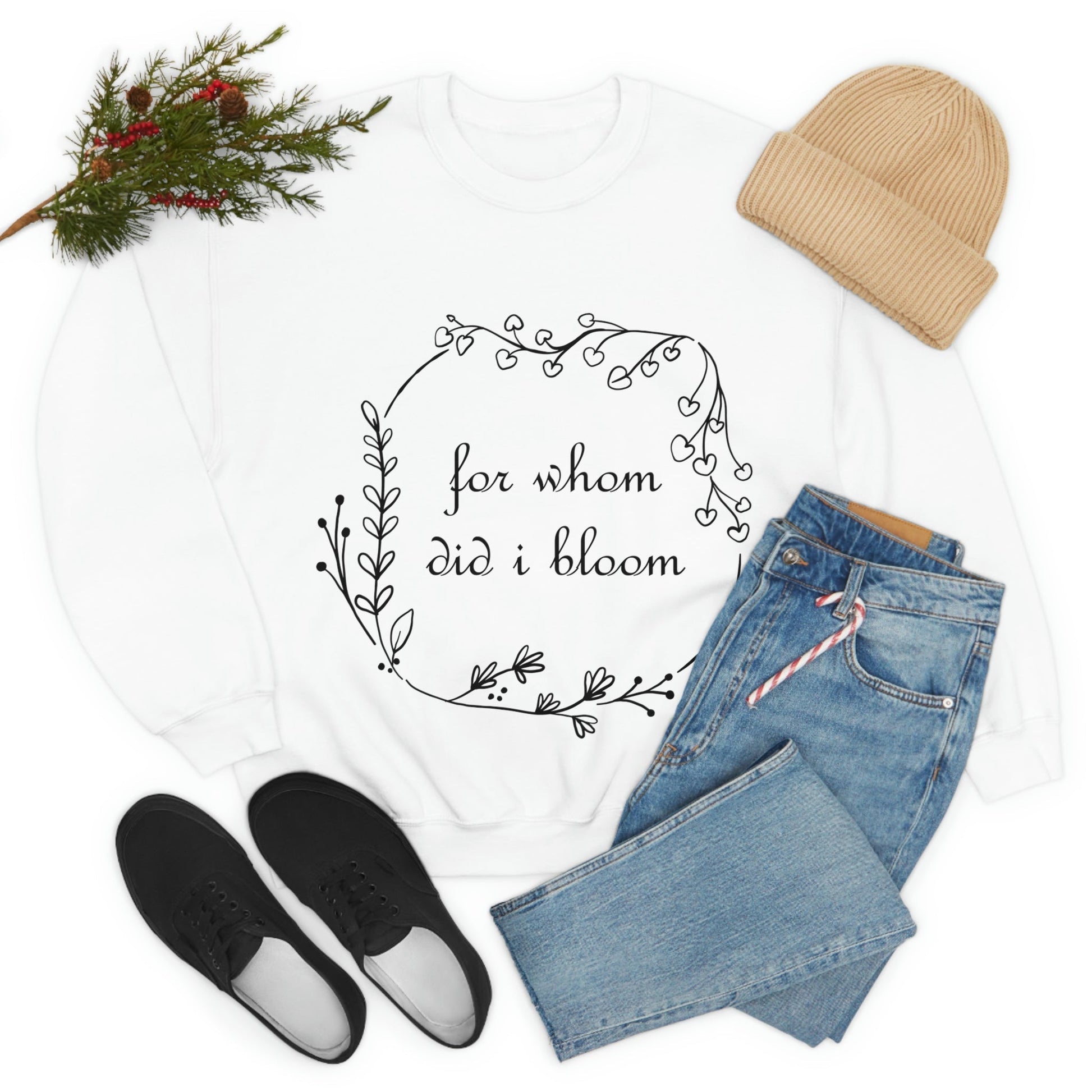 For Whom Did I Bloom Flowers Romantic Unisex Heavy Blend™ Crewneck Sweatshirt Ichaku [Perfect Gifts Selection]