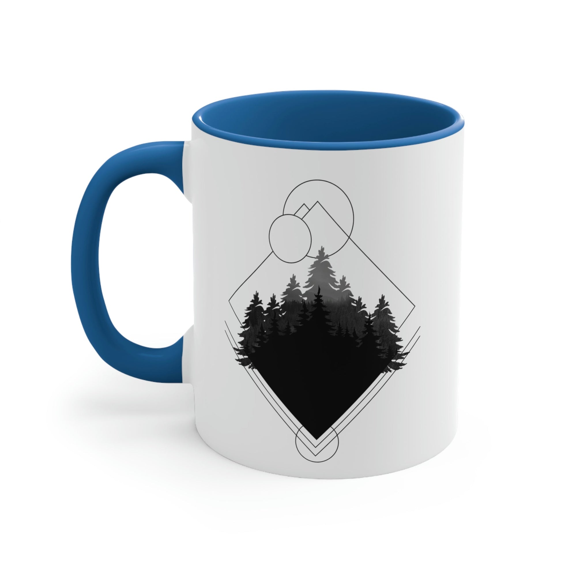 Forest Landscape Explore Monochrome Adventure Black Text Classic Accent Coffee Mug 11oz Ichaku [Perfect Gifts Selection]