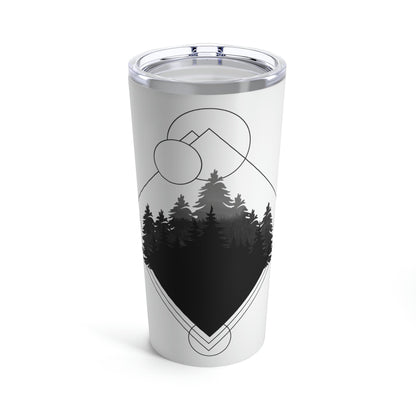 Forest Landscape Explore Monochrome Adventure Black Text Stainless Steel Hot or Cold Vacuum Tumbler 20oz Ichaku [Perfect Gifts Selection]