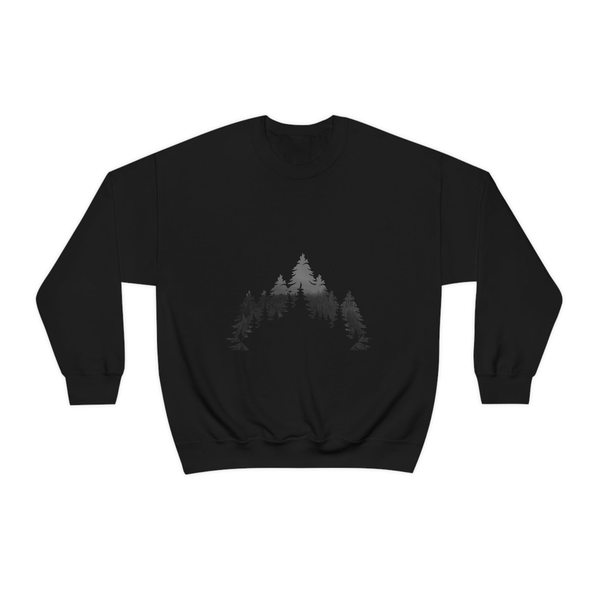 Forest Landscape Explore Monochrome Adventure Black Text Unisex Heavy Blend™ Crewneck Sweatshirt Ichaku [Perfect Gifts Selection]