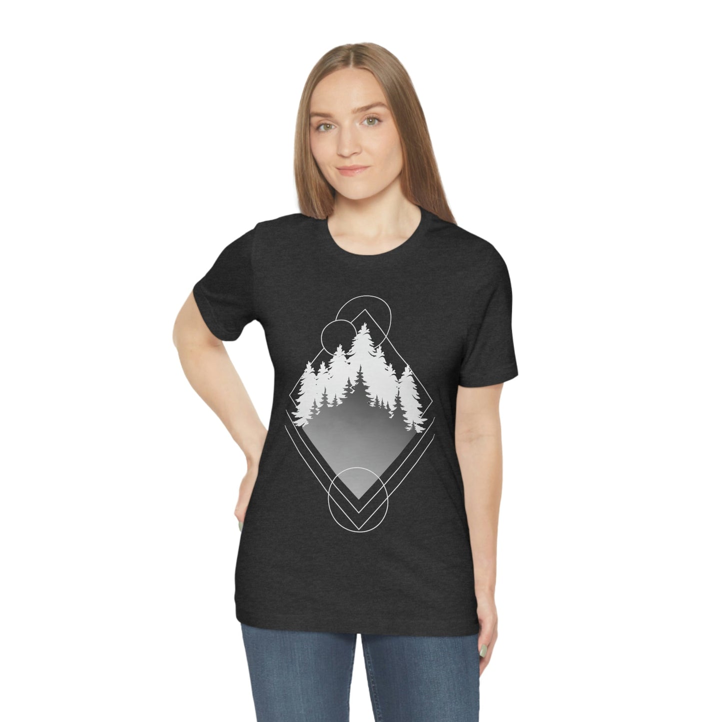 Forest Landscape Explore Monochrome Adventure Unisex Jersey Short Sleeve T-Shirt Ichaku [Perfect Gifts Selection]