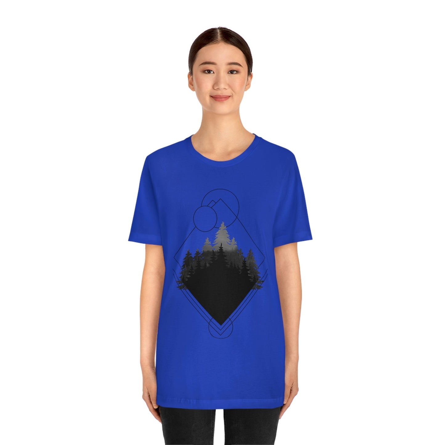 Forest Landscape Explore Monochrome Adventure Unisex Jersey Short Sleeve T-Shirt Ichaku [Perfect Gifts Selection]