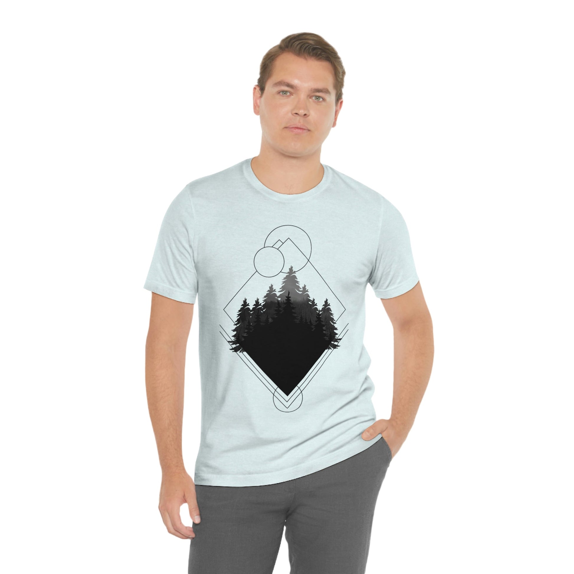 Forest Landscape Explore Monochrome Adventure Unisex Jersey Short Sleeve T-Shirt Ichaku [Perfect Gifts Selection]