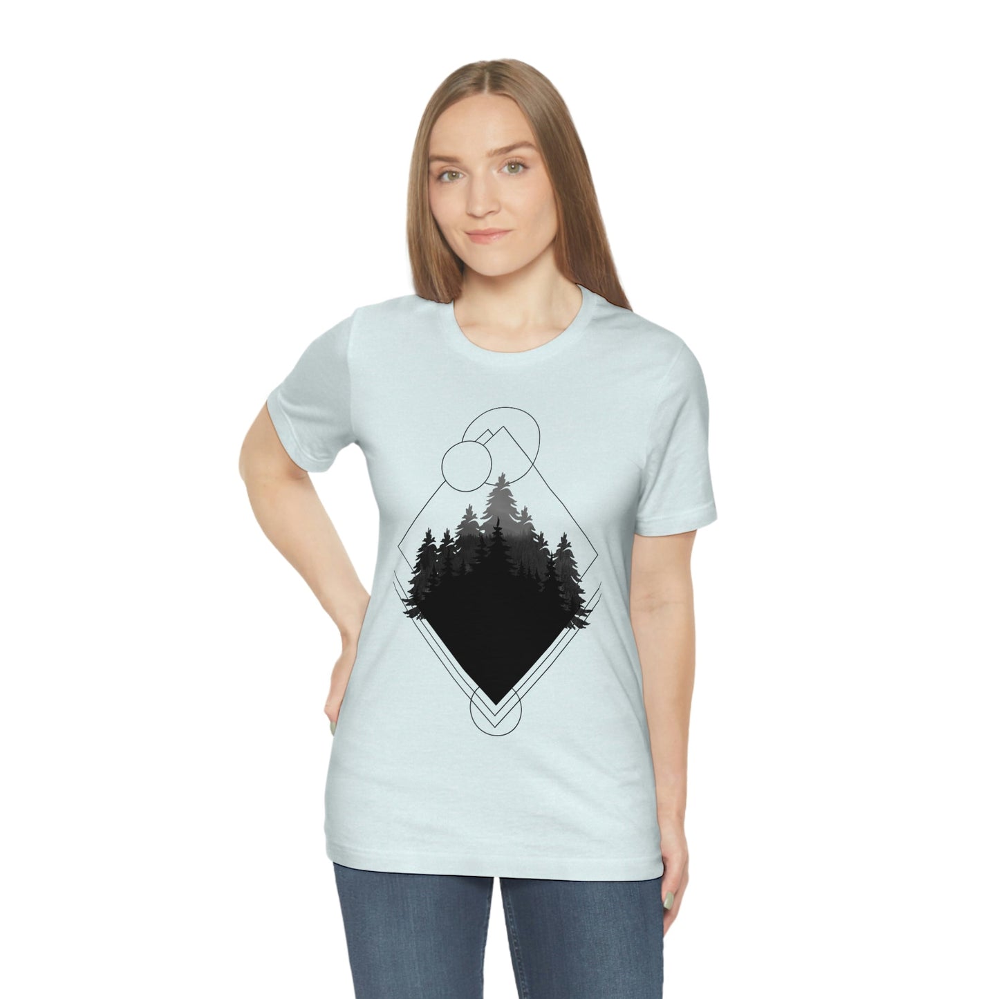 Forest Landscape Explore Monochrome Adventure Unisex Jersey Short Sleeve T-Shirt Ichaku [Perfect Gifts Selection]