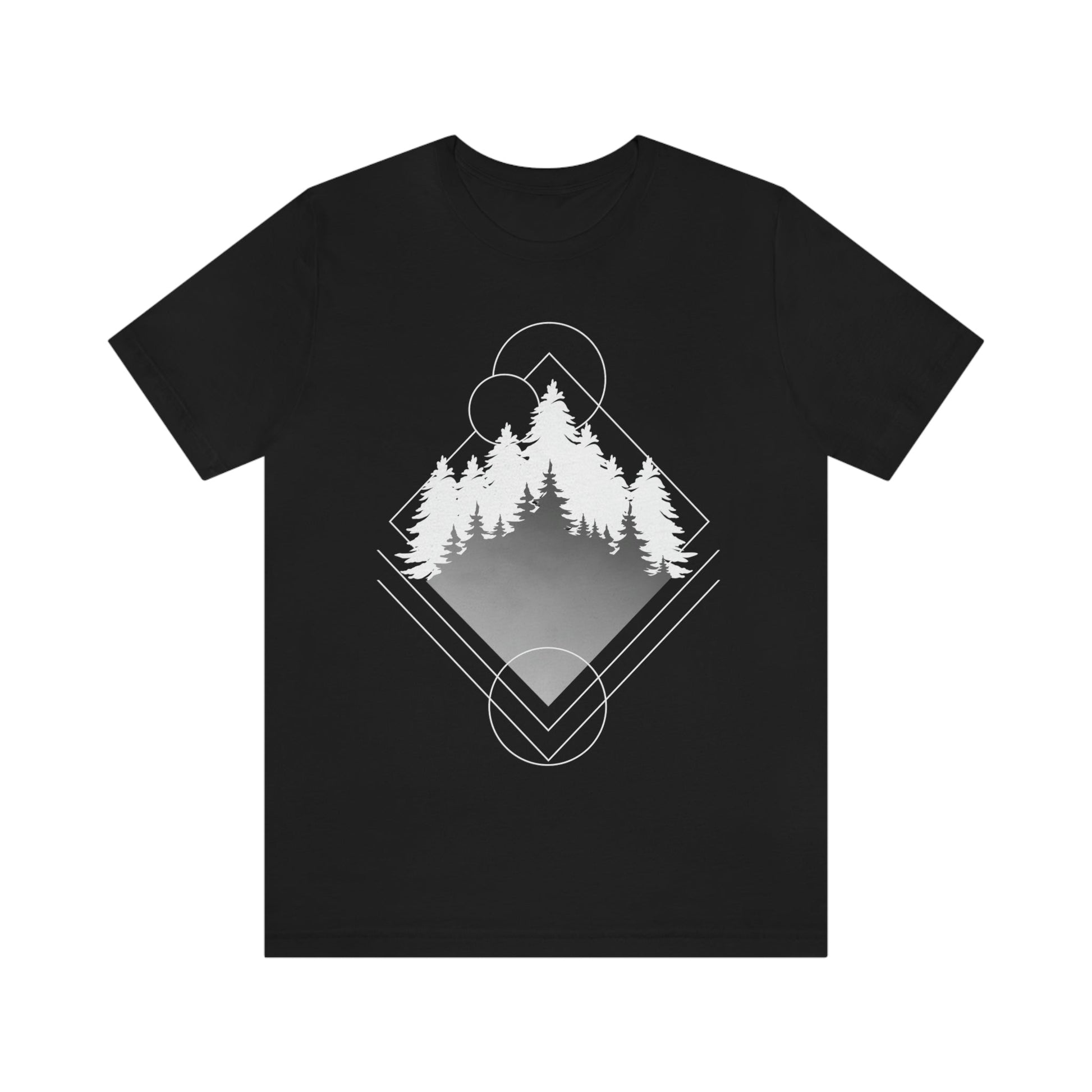 Forest Landscape Explore Monochrome Adventure Unisex Jersey Short Sleeve T-Shirt Ichaku [Perfect Gifts Selection]