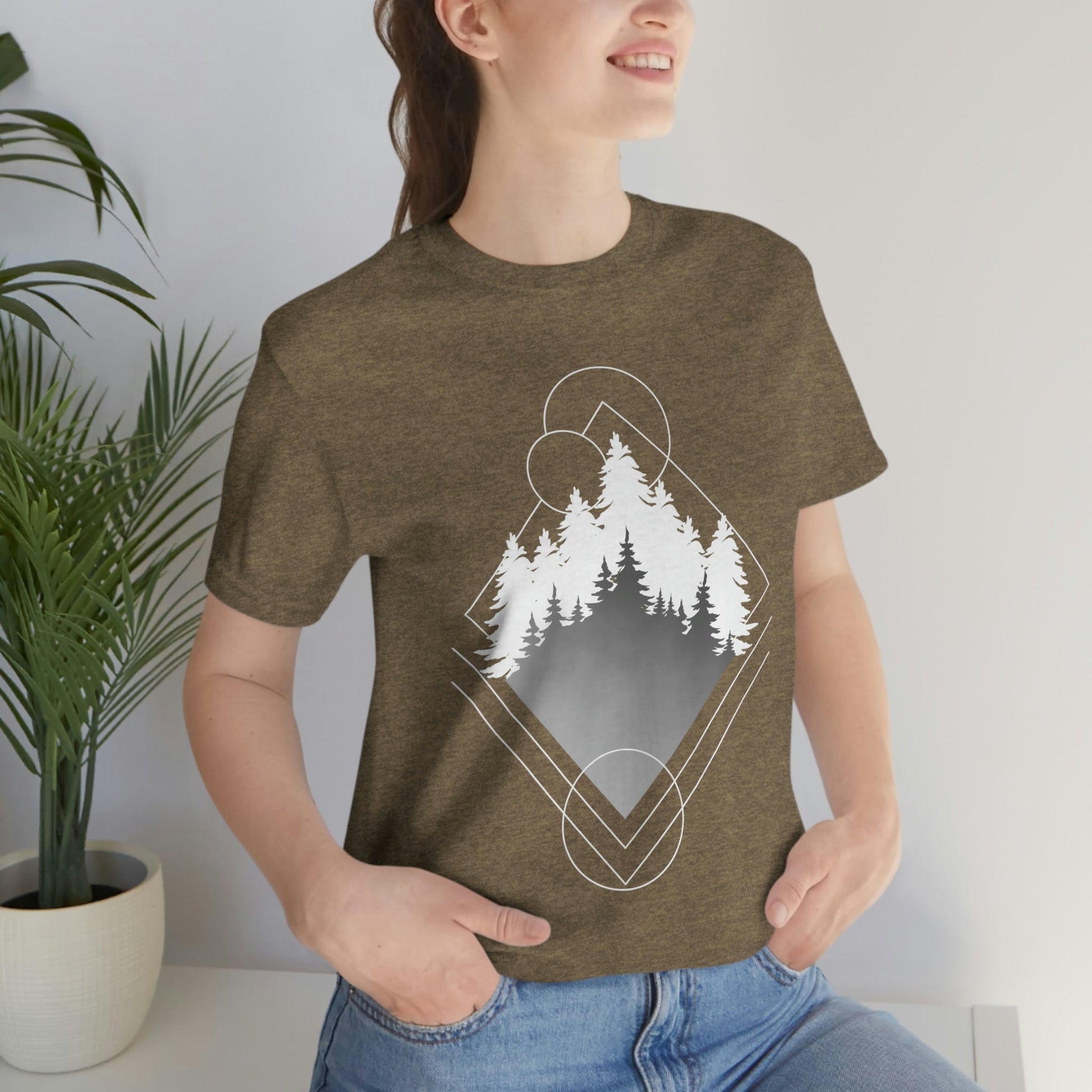 Forest Landscape Explore Monochrome Adventure Unisex Jersey Short Sleeve T-Shirt Ichaku [Perfect Gifts Selection]