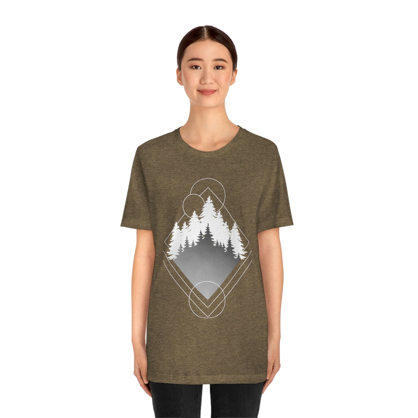 Forest Landscape Explore Monochrome Adventure Unisex Jersey Short Sleeve T-Shirt Ichaku [Perfect Gifts Selection]