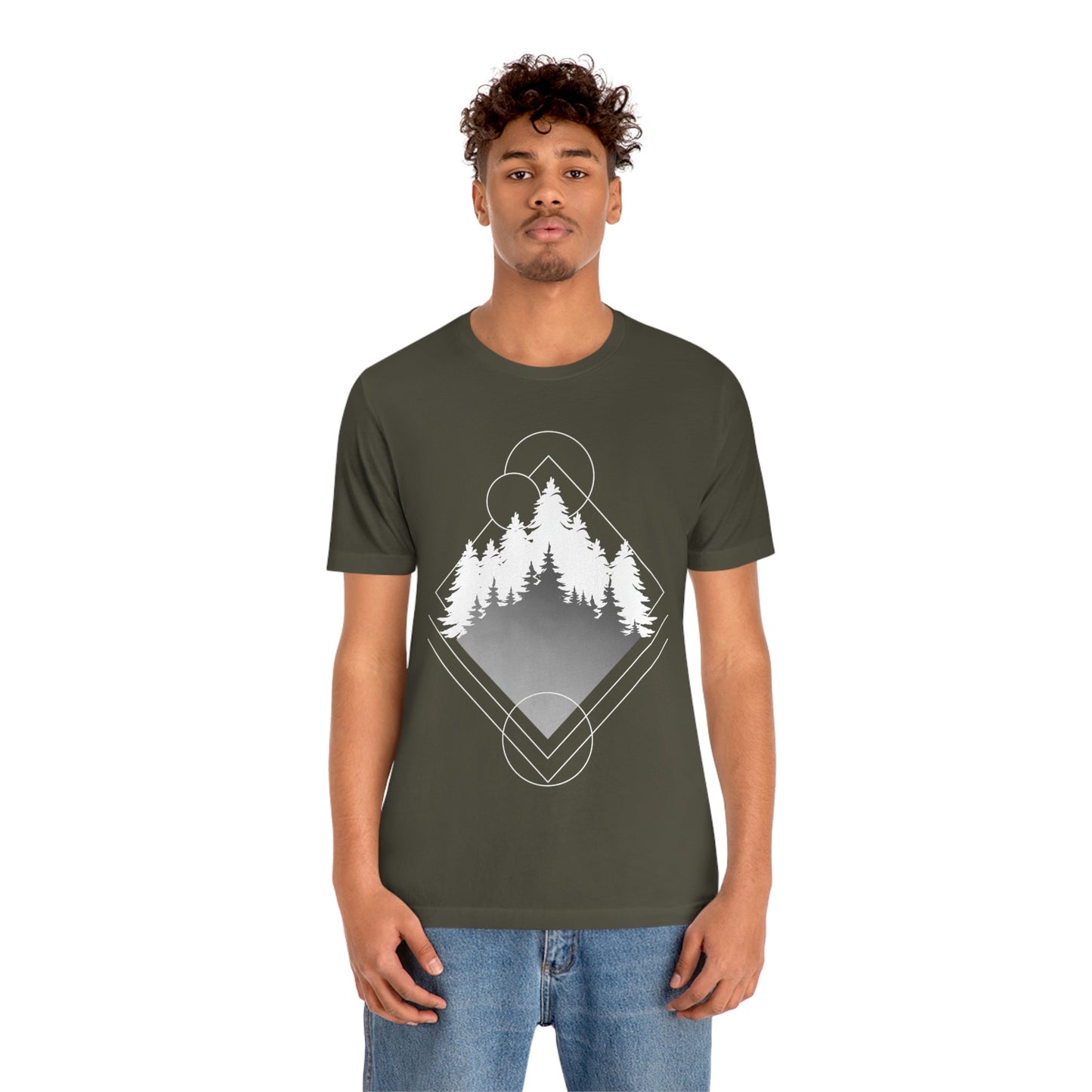 Forest Landscape Explore Monochrome Adventure Unisex Jersey Short Sleeve T-Shirt Ichaku [Perfect Gifts Selection]