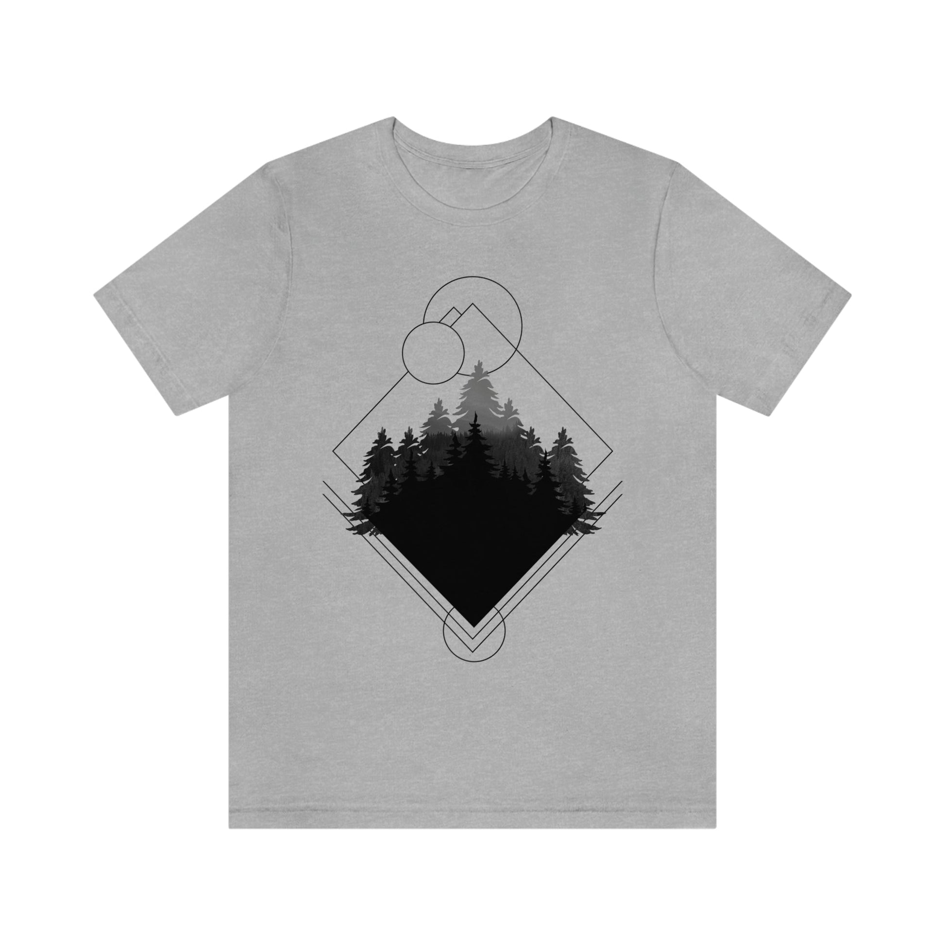 Forest Landscape Explore Monochrome Adventure Unisex Jersey Short Sleeve T-Shirt Ichaku [Perfect Gifts Selection]