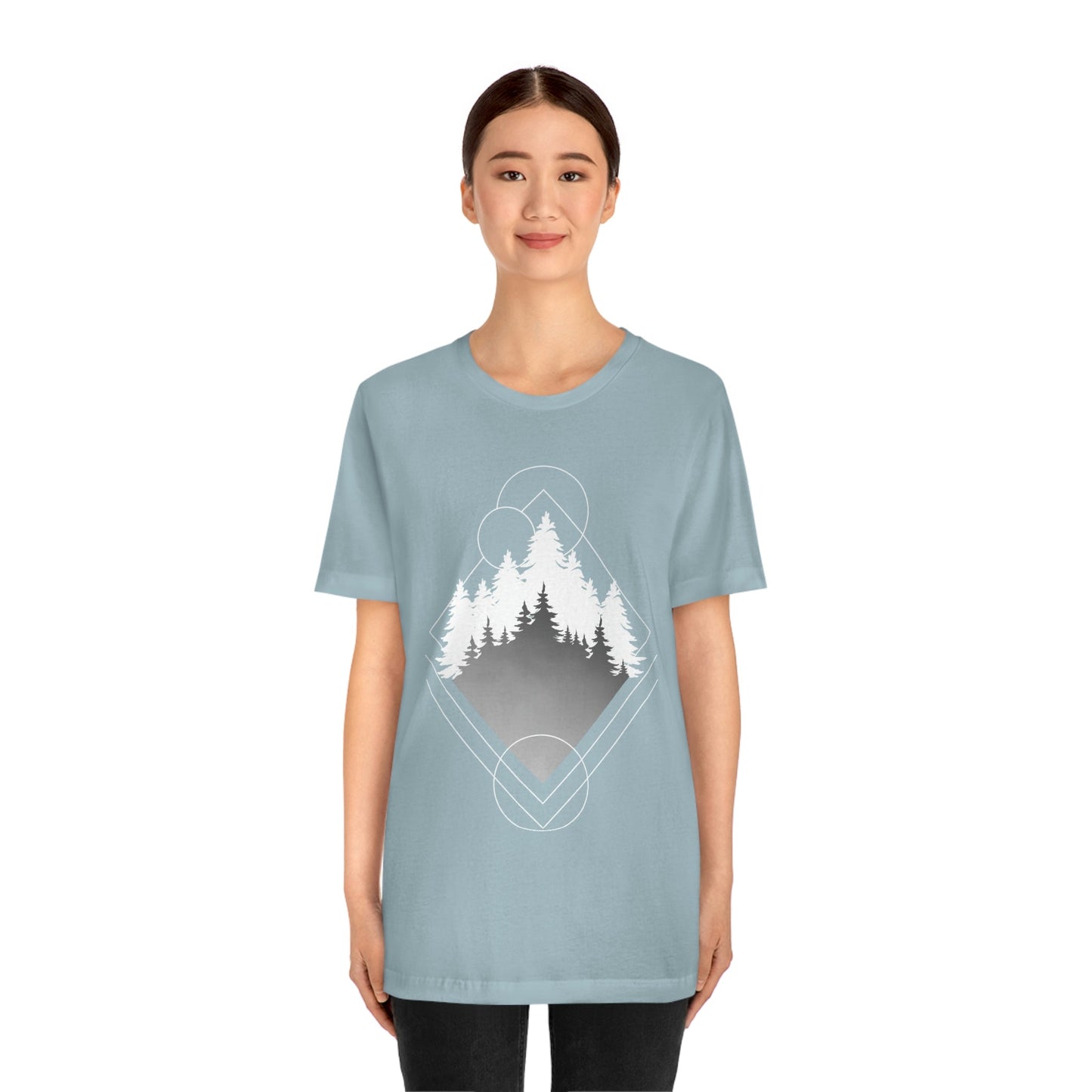 Forest Landscape Explore Monochrome Adventure Unisex Jersey Short Sleeve T-Shirt Ichaku [Perfect Gifts Selection]