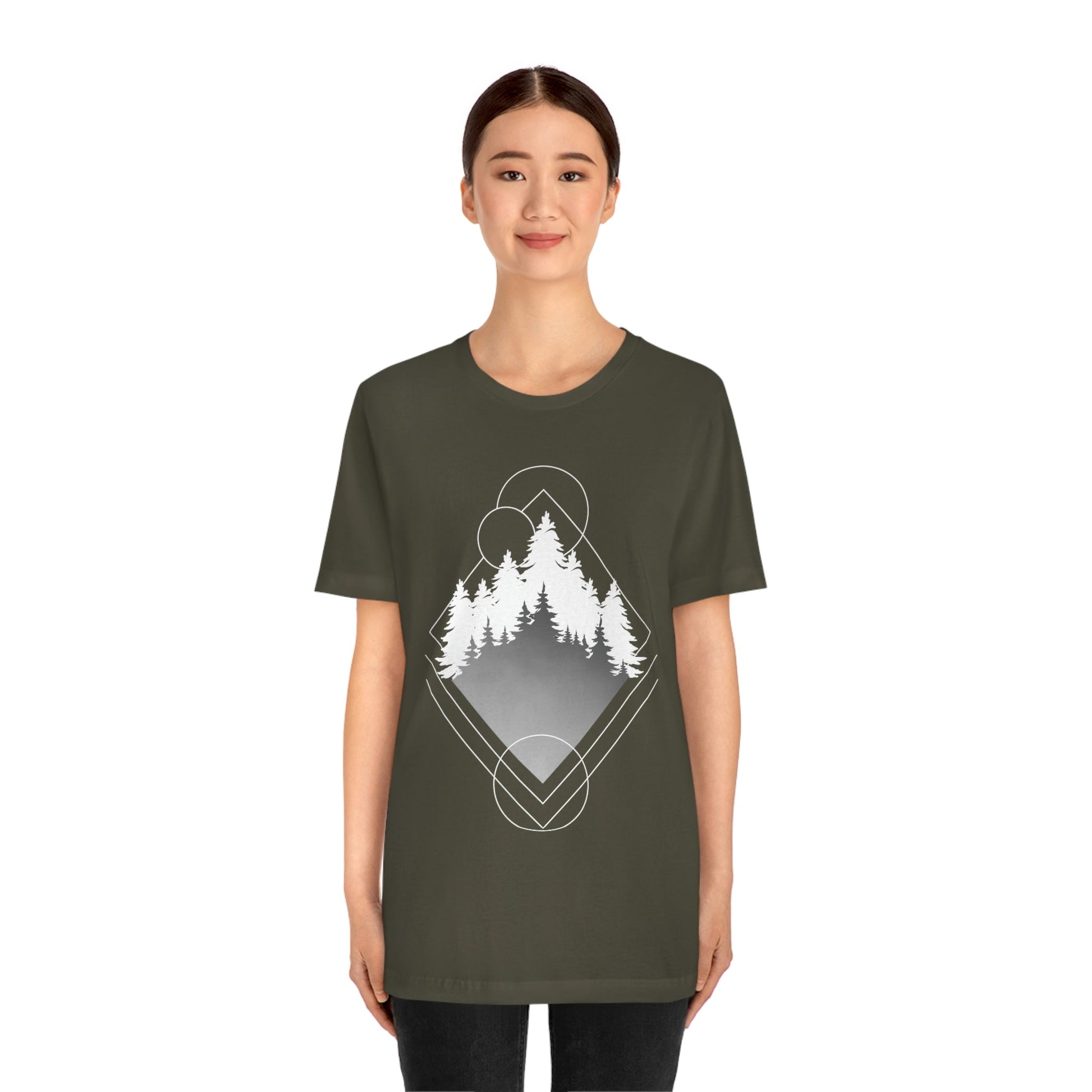 Forest Landscape Explore Monochrome Adventure Unisex Jersey Short Sleeve T-Shirt Ichaku [Perfect Gifts Selection]