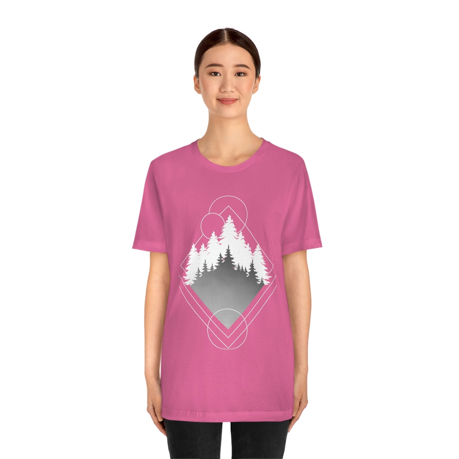 Forest Landscape Explore Monochrome Adventure Unisex Jersey Short Sleeve T-Shirt Ichaku [Perfect Gifts Selection]