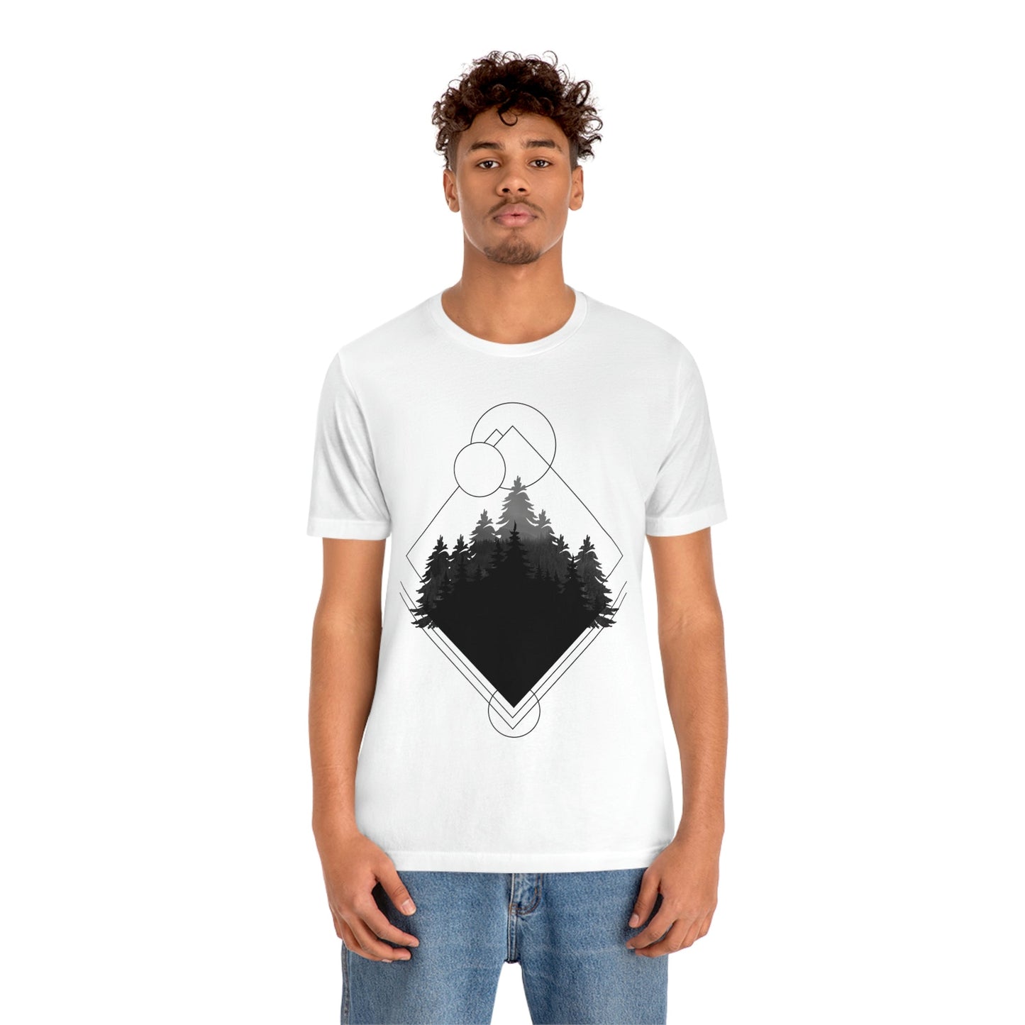 Forest Landscape Explore Monochrome Adventure Unisex Jersey Short Sleeve T-Shirt Ichaku [Perfect Gifts Selection]