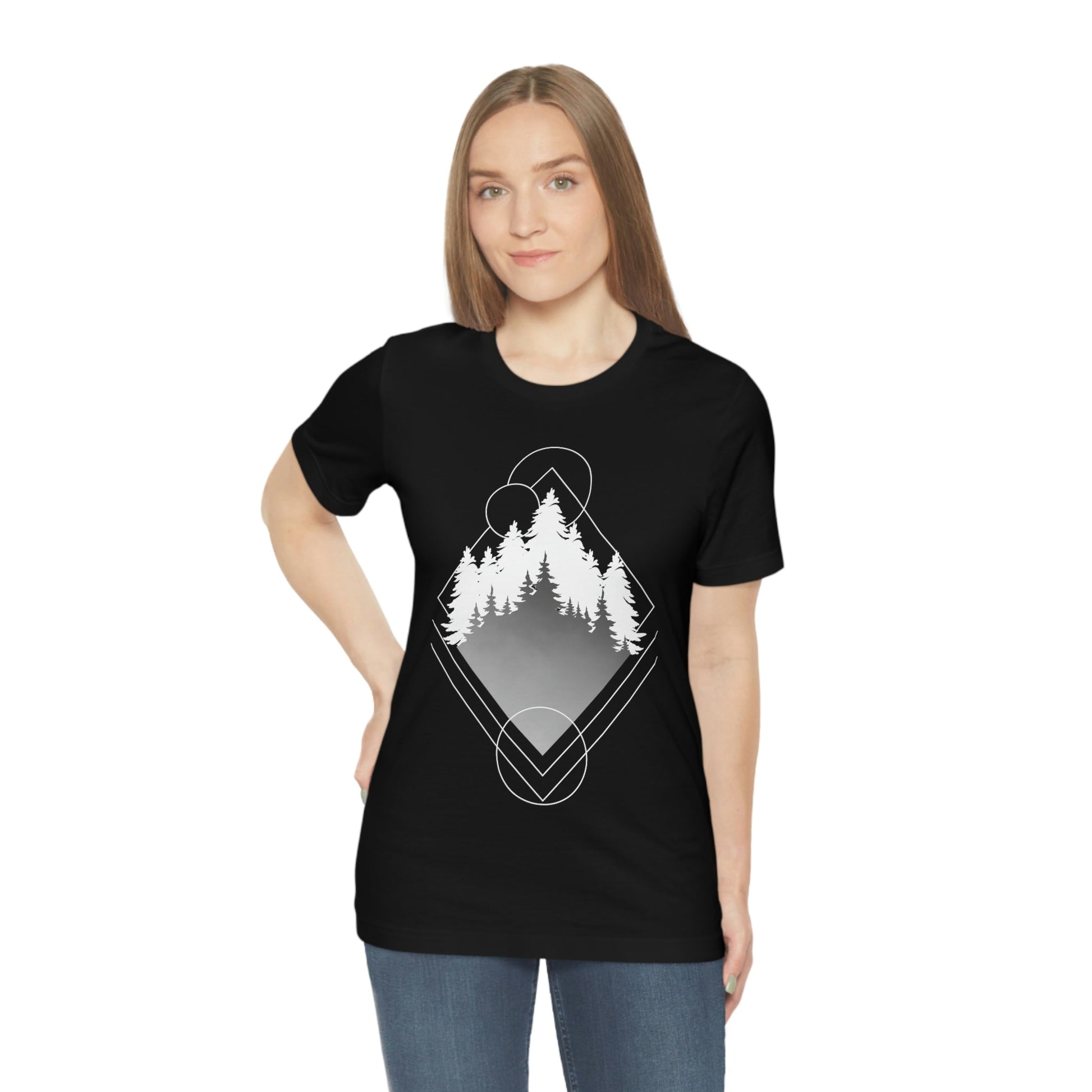 Forest Landscape Explore Monochrome Adventure Unisex Jersey Short Sleeve T-Shirt Ichaku [Perfect Gifts Selection]