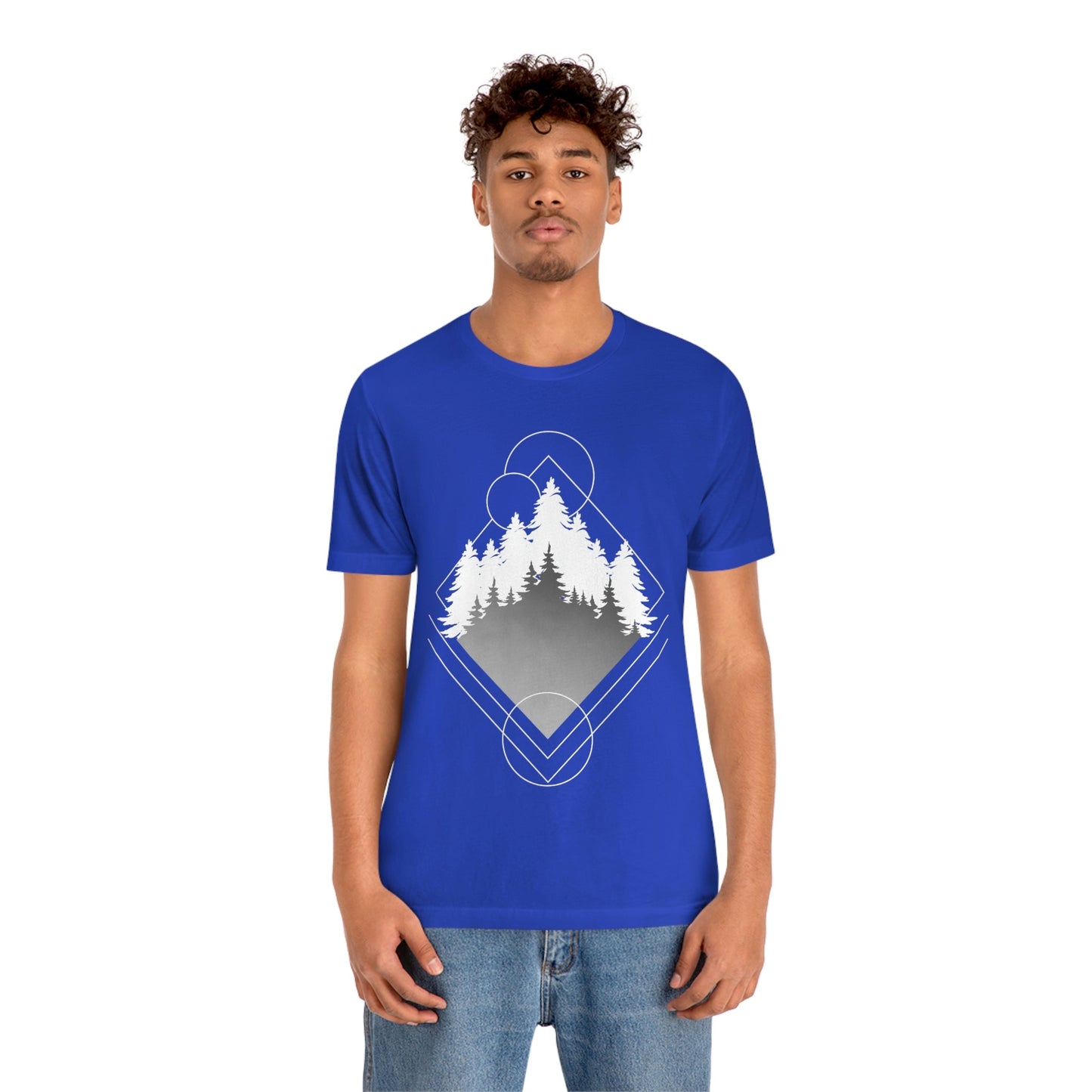 Forest Landscape Explore Monochrome Adventure Unisex Jersey Short Sleeve T-Shirt Ichaku [Perfect Gifts Selection]