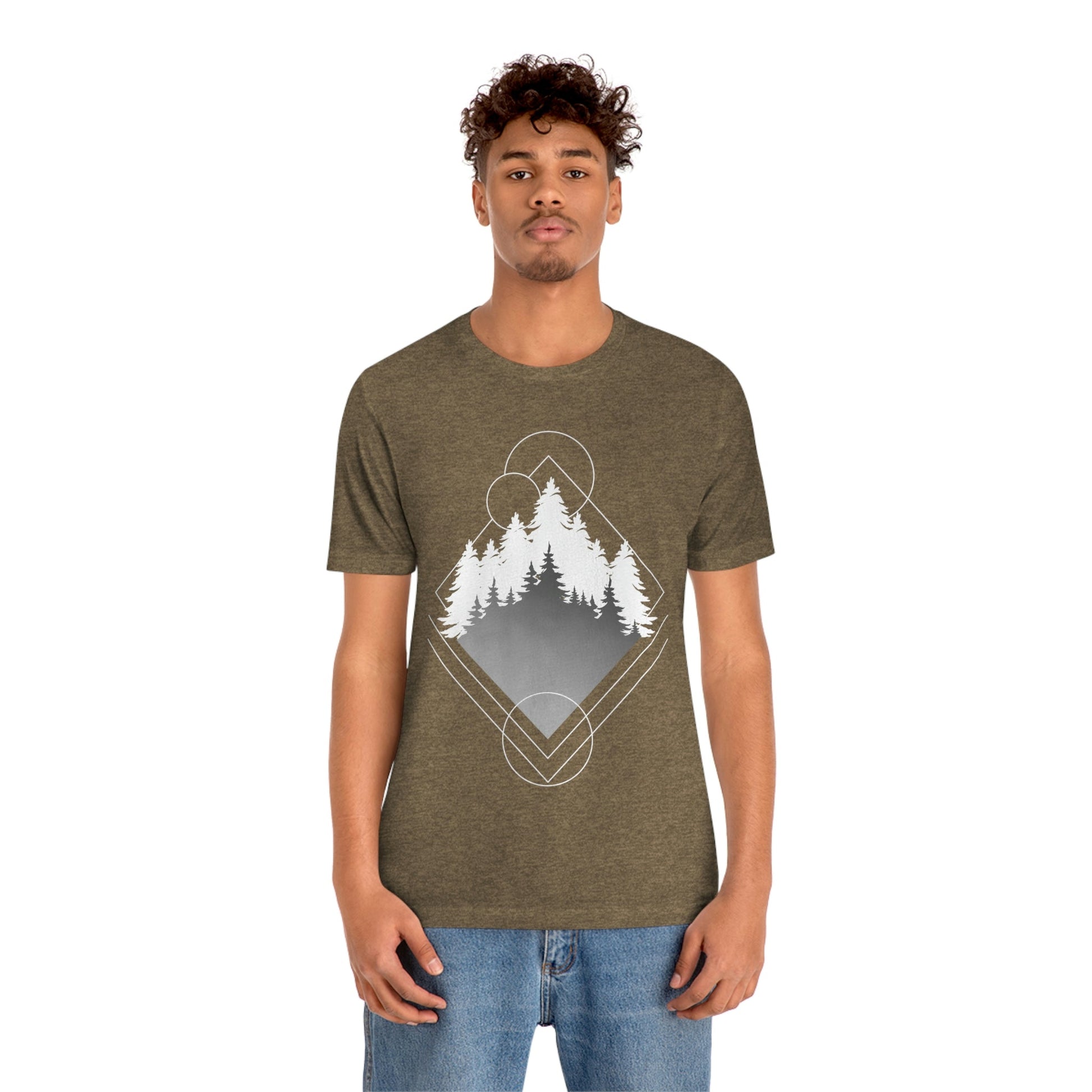 Forest Landscape Explore Monochrome Adventure Unisex Jersey Short Sleeve T-Shirt Ichaku [Perfect Gifts Selection]