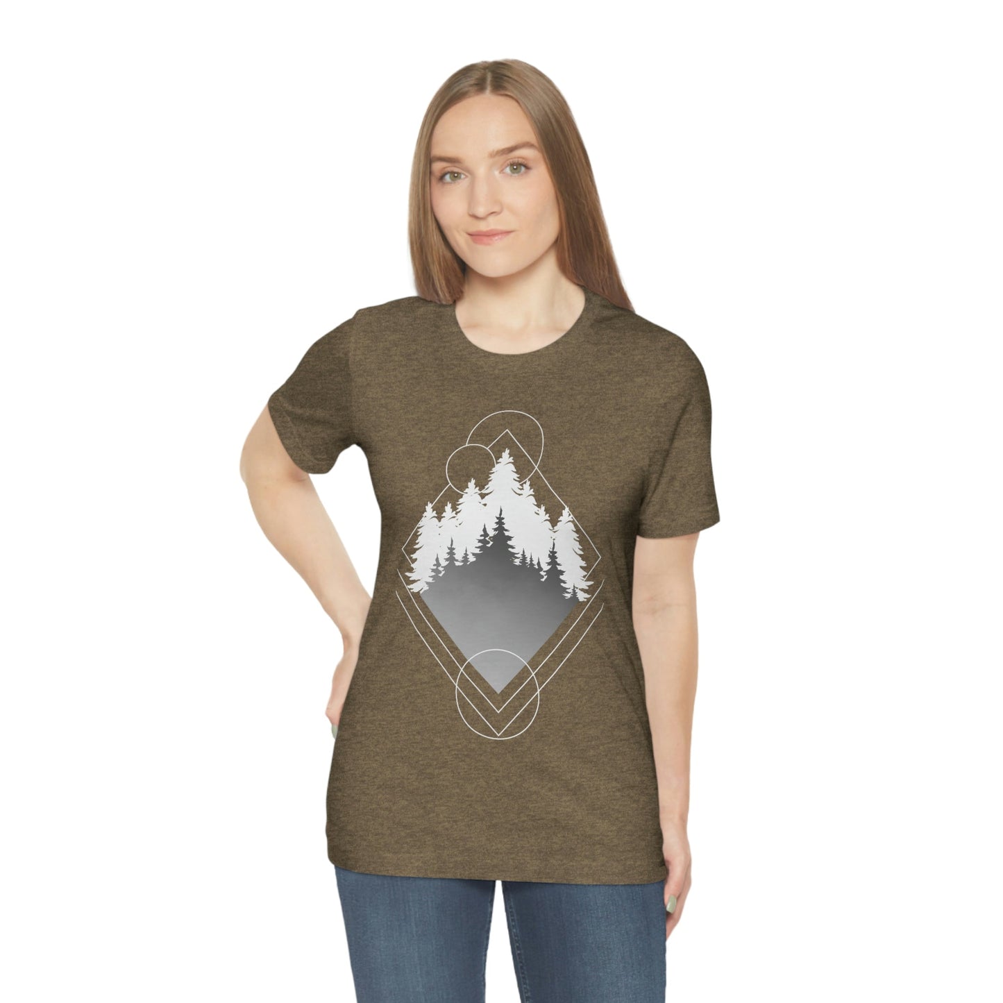 Forest Landscape Explore Monochrome Adventure Unisex Jersey Short Sleeve T-Shirt Ichaku [Perfect Gifts Selection]