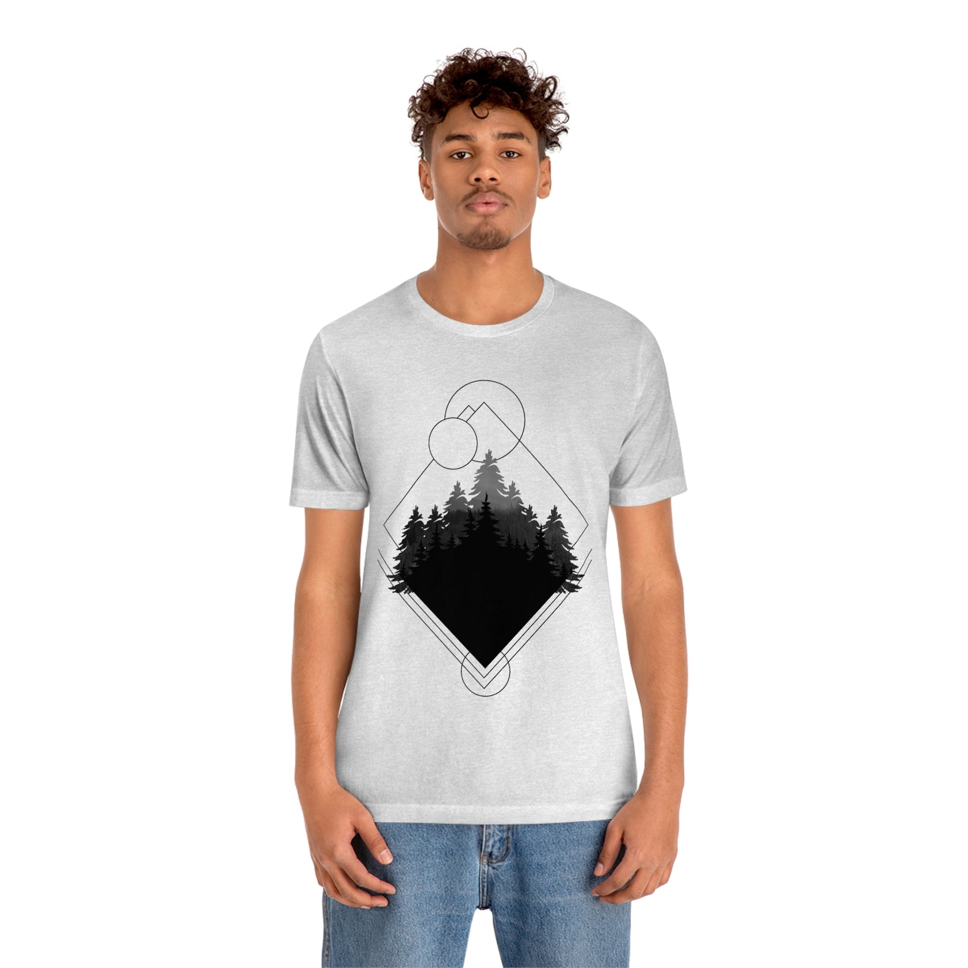 Forest Landscape Explore Monochrome Adventure Unisex Jersey Short Sleeve T-Shirt Ichaku [Perfect Gifts Selection]