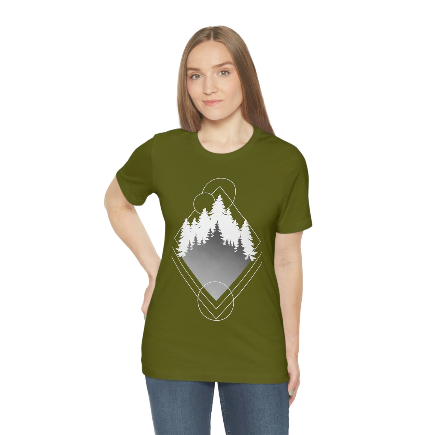 Forest Landscape Explore Monochrome Adventure Unisex Jersey Short Sleeve T-Shirt Ichaku [Perfect Gifts Selection]