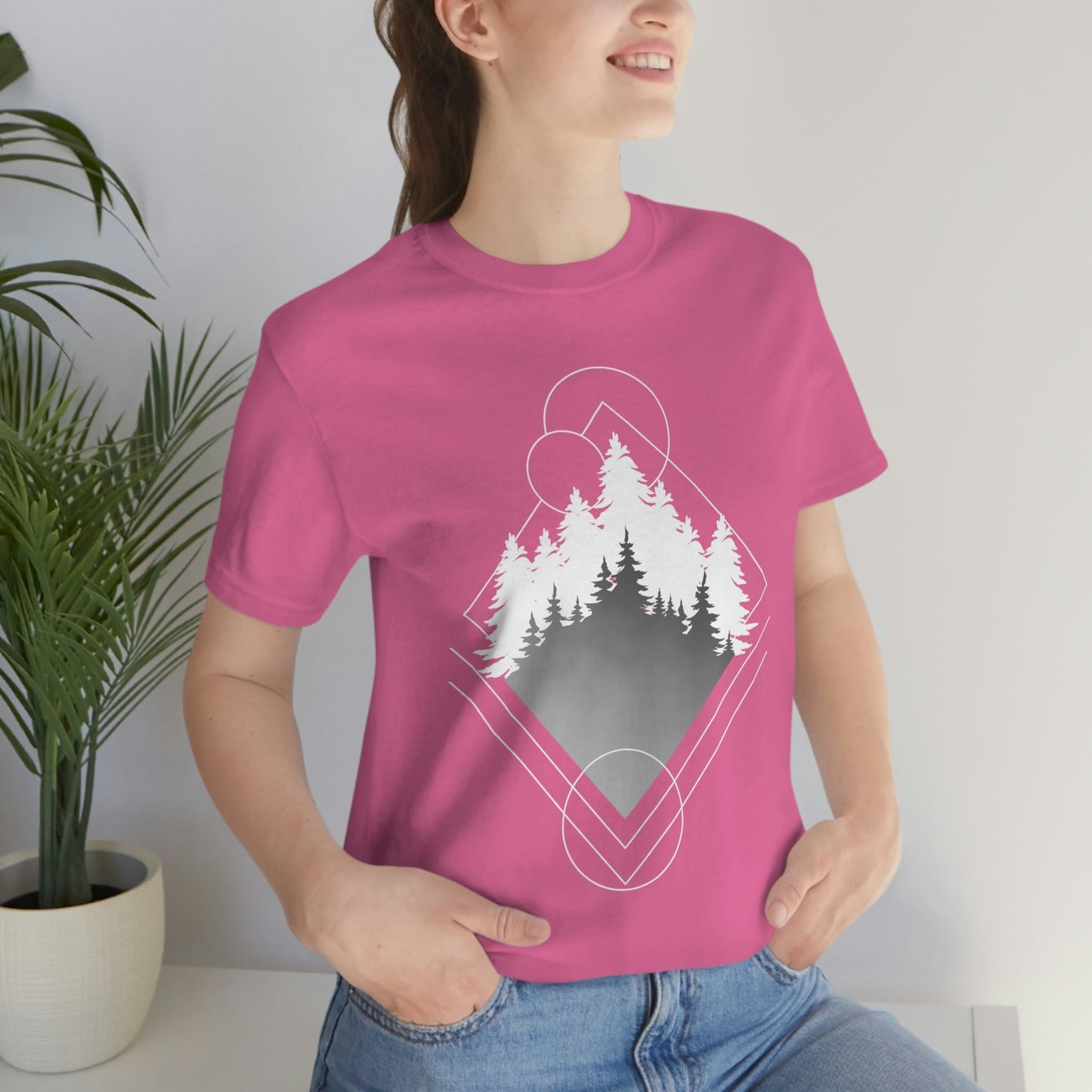 Forest Landscape Explore Monochrome Adventure Unisex Jersey Short Sleeve T-Shirt Ichaku [Perfect Gifts Selection]