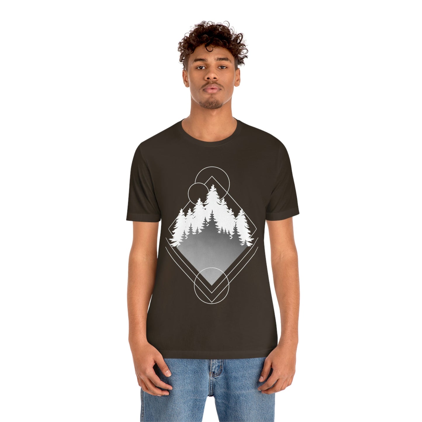 Forest Landscape Explore Monochrome Adventure Unisex Jersey Short Sleeve T-Shirt Ichaku [Perfect Gifts Selection]