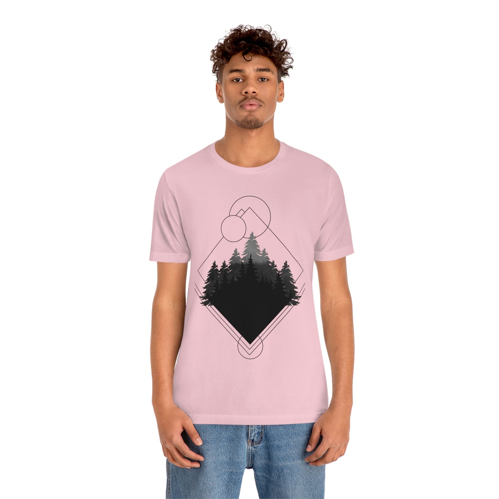 Forest Landscape Explore Monochrome Adventure Unisex Jersey Short Sleeve T-Shirt Ichaku [Perfect Gifts Selection]