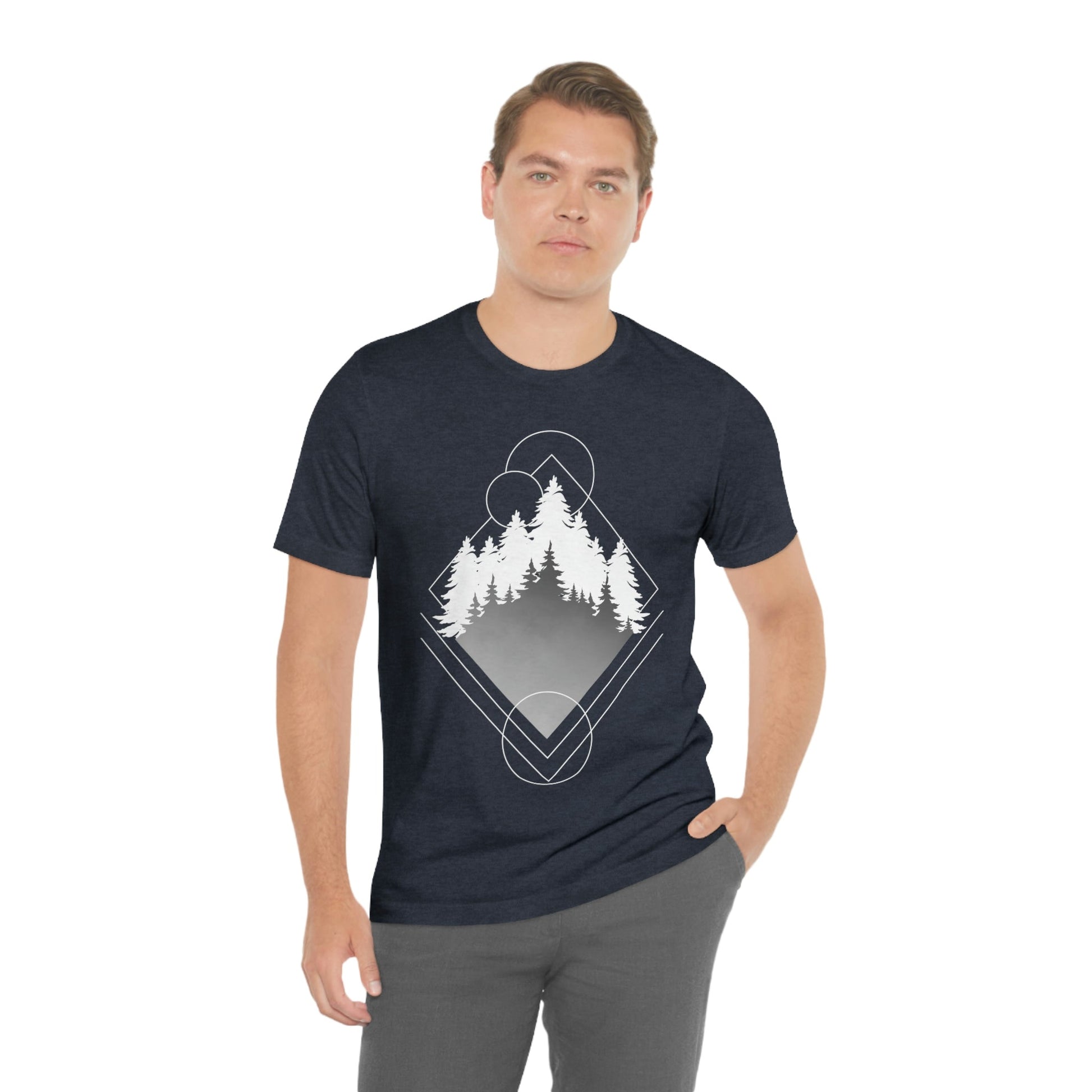 Forest Landscape Explore Monochrome Adventure Unisex Jersey Short Sleeve T-Shirt Ichaku [Perfect Gifts Selection]