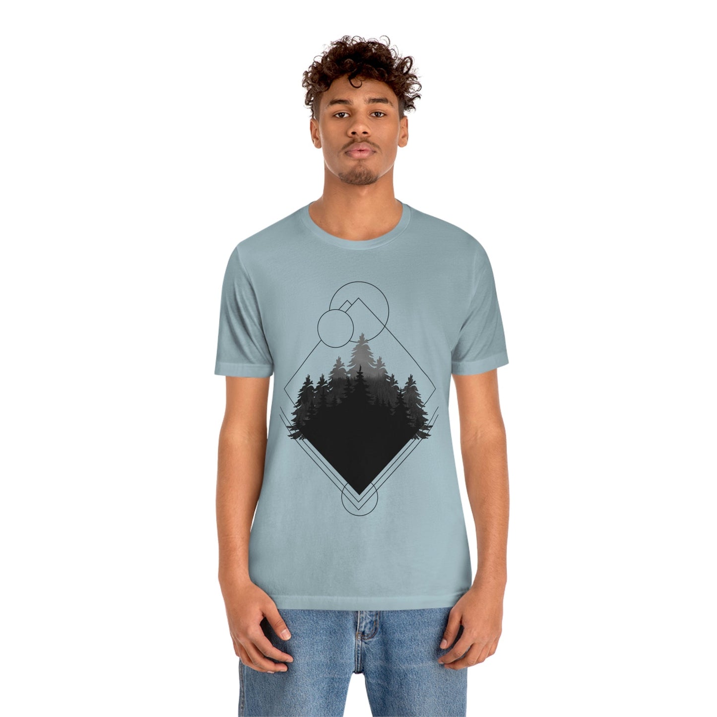 Forest Landscape Explore Monochrome Adventure Unisex Jersey Short Sleeve T-Shirt Ichaku [Perfect Gifts Selection]