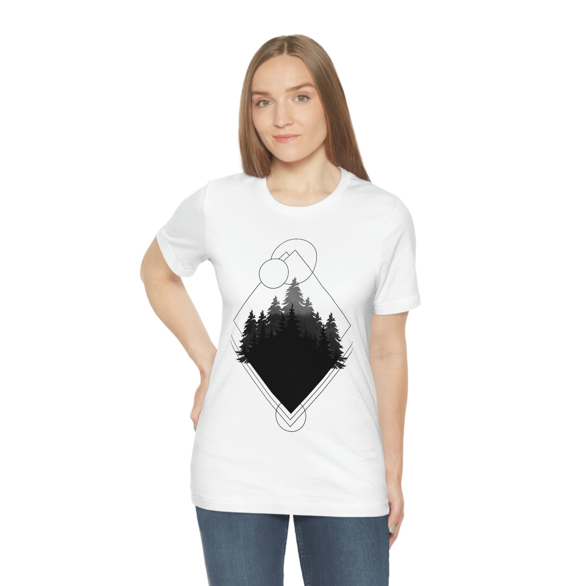 Forest Landscape Explore Monochrome Adventure Unisex Jersey Short Sleeve T-Shirt Ichaku [Perfect Gifts Selection]