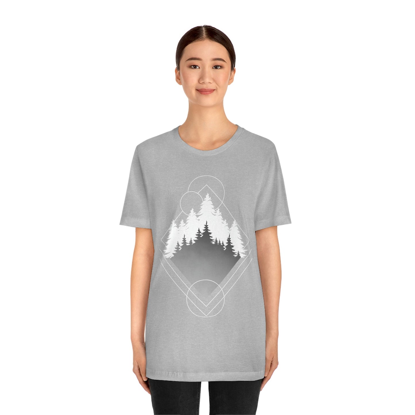 Forest Landscape Explore Monochrome Adventure Unisex Jersey Short Sleeve T-Shirt Ichaku [Perfect Gifts Selection]