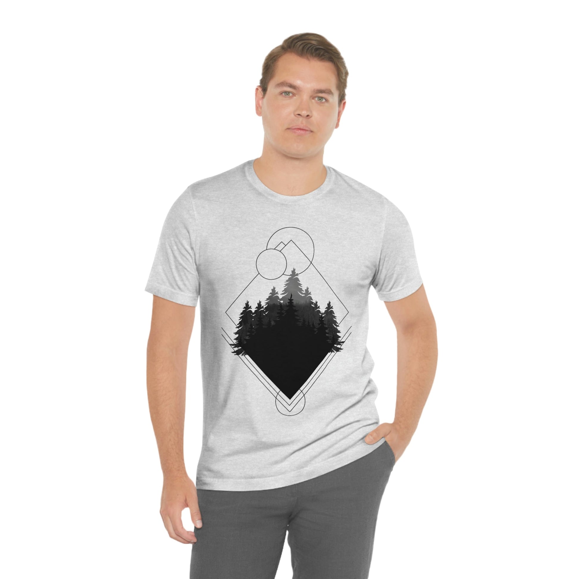 Forest Landscape Explore Monochrome Adventure Unisex Jersey Short Sleeve T-Shirt Ichaku [Perfect Gifts Selection]