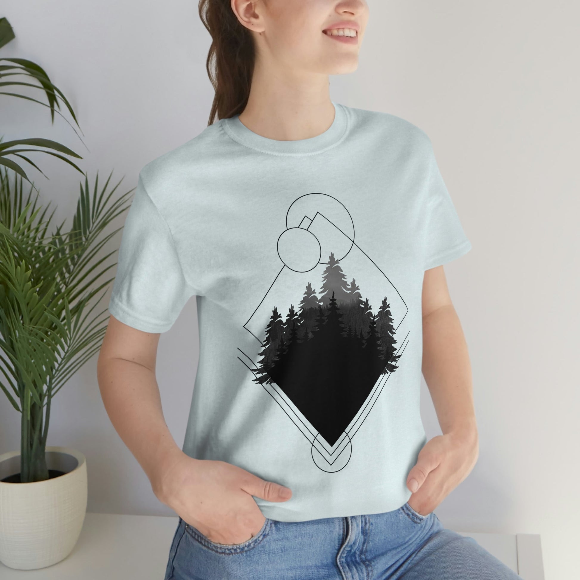 Forest Landscape Explore Monochrome Adventure Unisex Jersey Short Sleeve T-Shirt Ichaku [Perfect Gifts Selection]