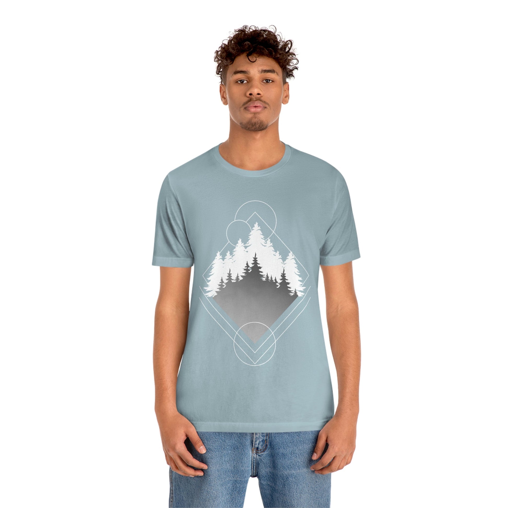 Forest Landscape Explore Monochrome Adventure Unisex Jersey Short Sleeve T-Shirt Ichaku [Perfect Gifts Selection]