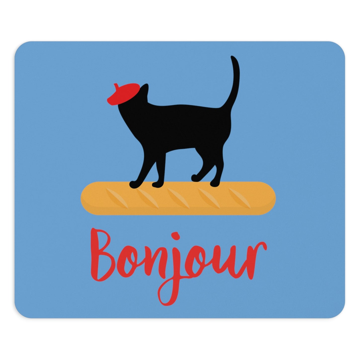 French Style Bread Black Cat Bonjour Ergonomic Non-slip Creative Design Mouse Pad Ichaku [Perfect Gifts Selection]