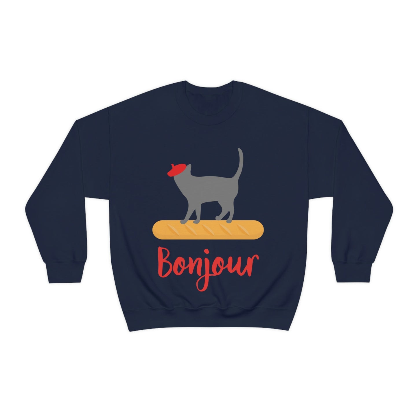 French Style Bread Black Cat Bonjour Unisex Heavy Blend™ Crewneck Sweatshirt Ichaku [Perfect Gifts Selection]