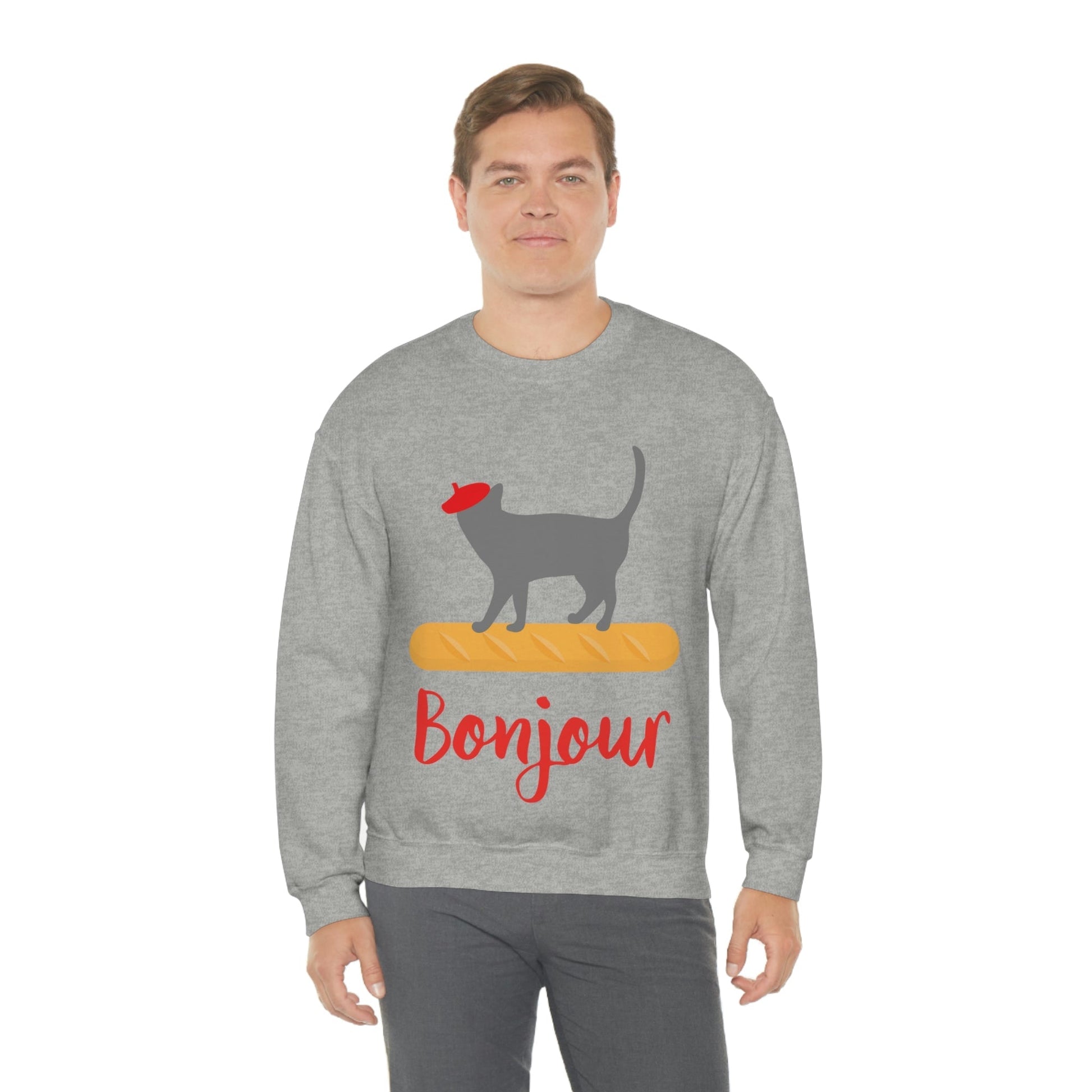 French Style Bread Black Cat Bonjour Unisex Heavy Blend™ Crewneck Sweatshirt Ichaku [Perfect Gifts Selection]