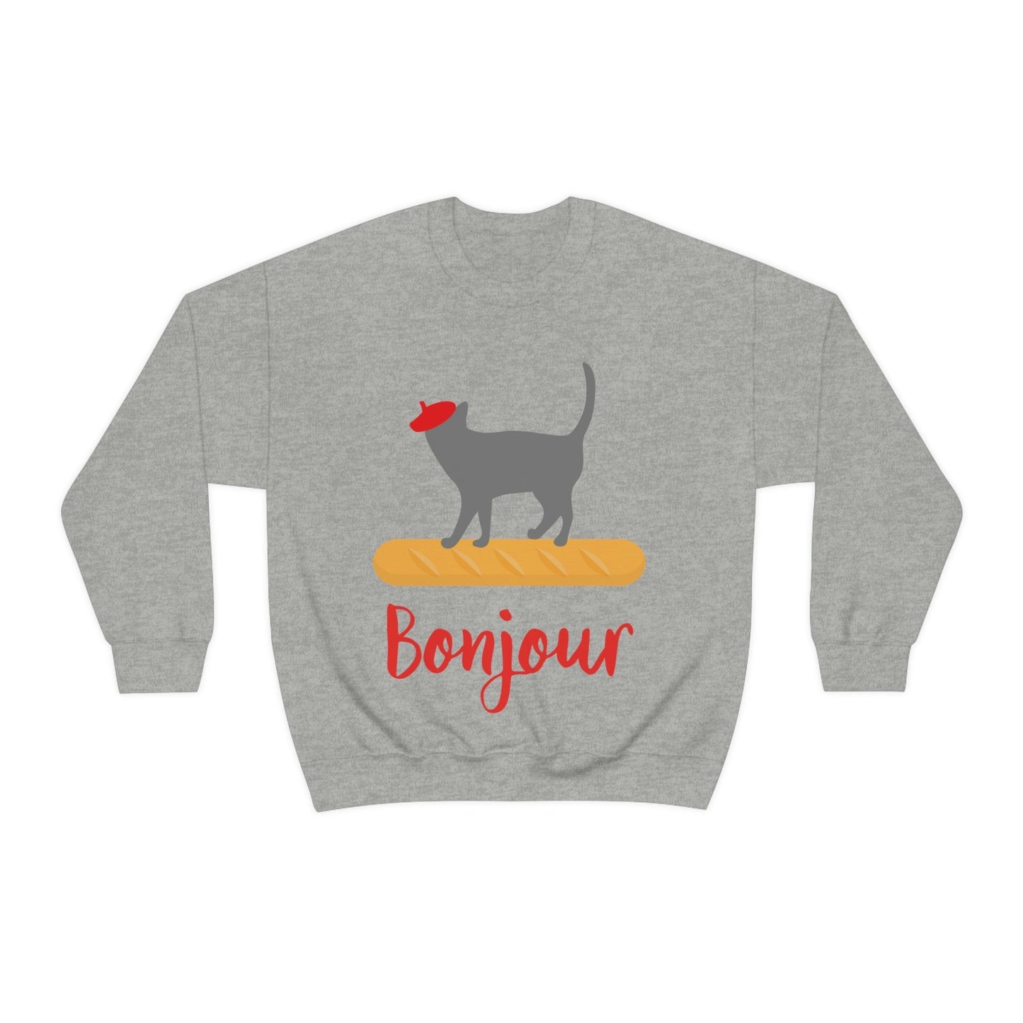 French Style Bread Black Cat Bonjour Unisex Heavy Blend™ Crewneck Sweatshirt Ichaku [Perfect Gifts Selection]