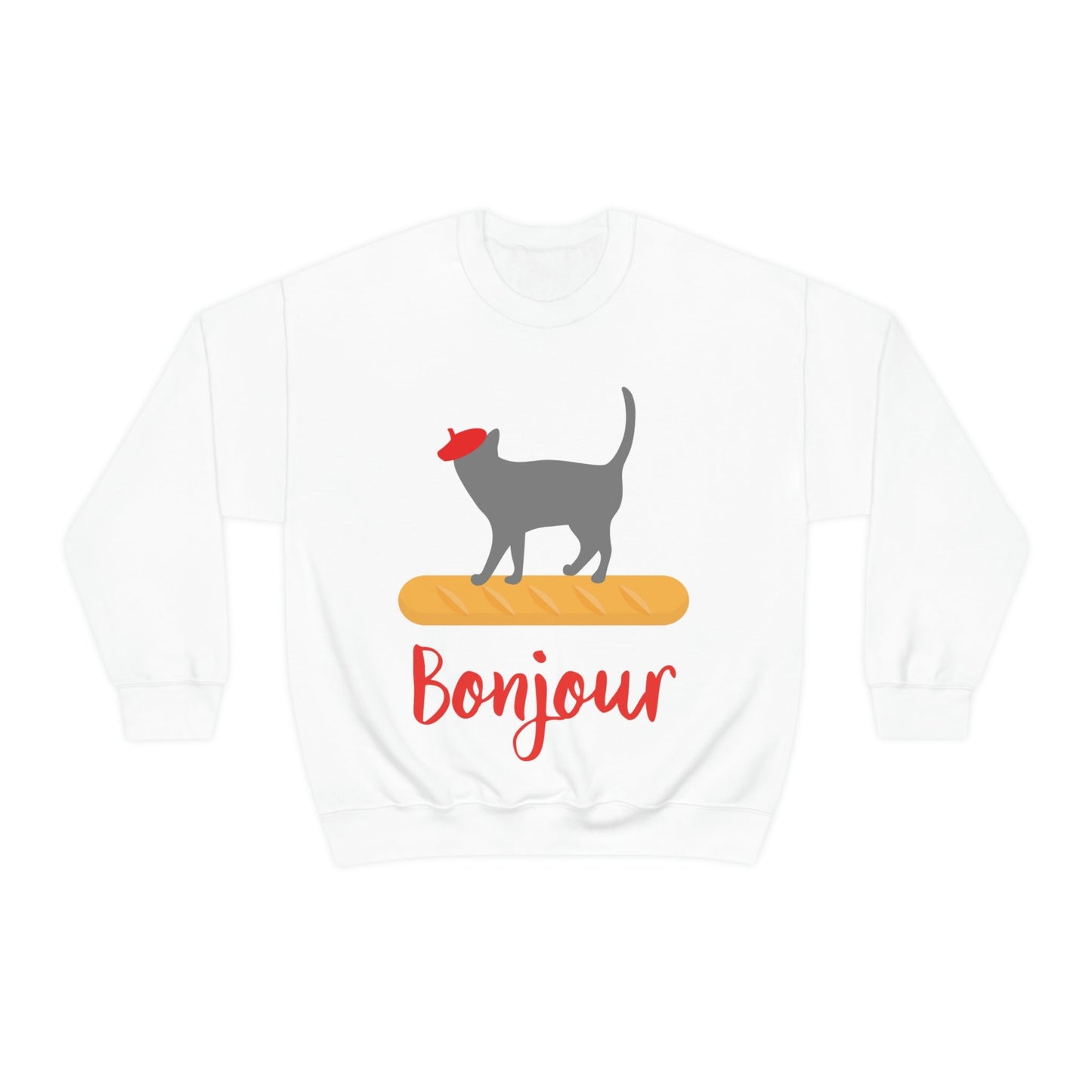 French Style Bread Black Cat Bonjour Unisex Heavy Blend™ Crewneck Sweatshirt Ichaku [Perfect Gifts Selection]